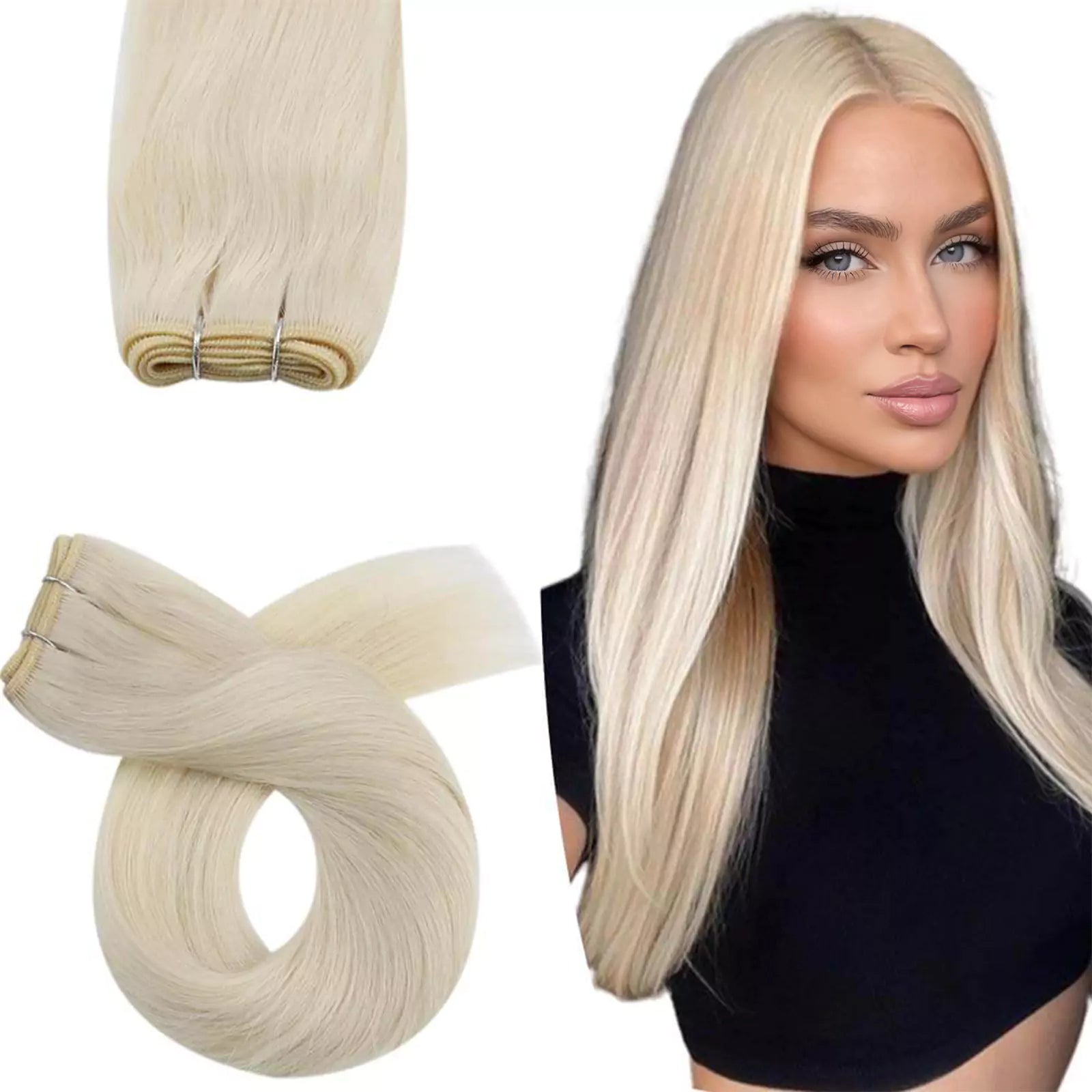 Blonde hair extensions weft hunman hair_1000