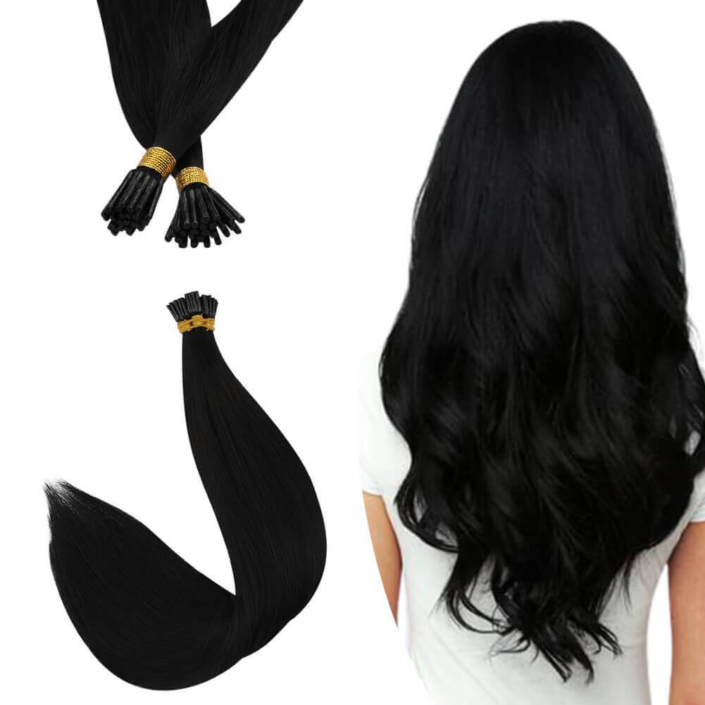 Virgin I Tip Hair Extensions Human Hair Keratin Hair Jet Black 1