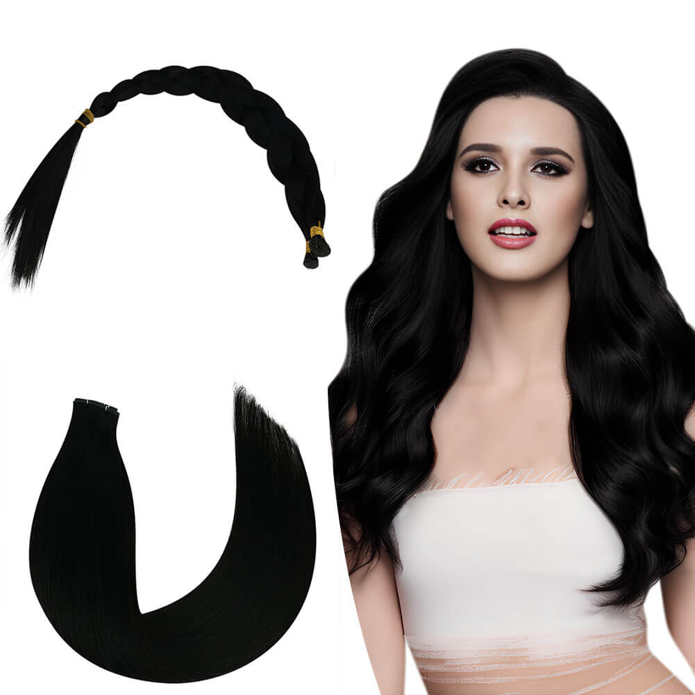 Thick Genius Weft Extensions Real Human Hair Weft Jet Black 1