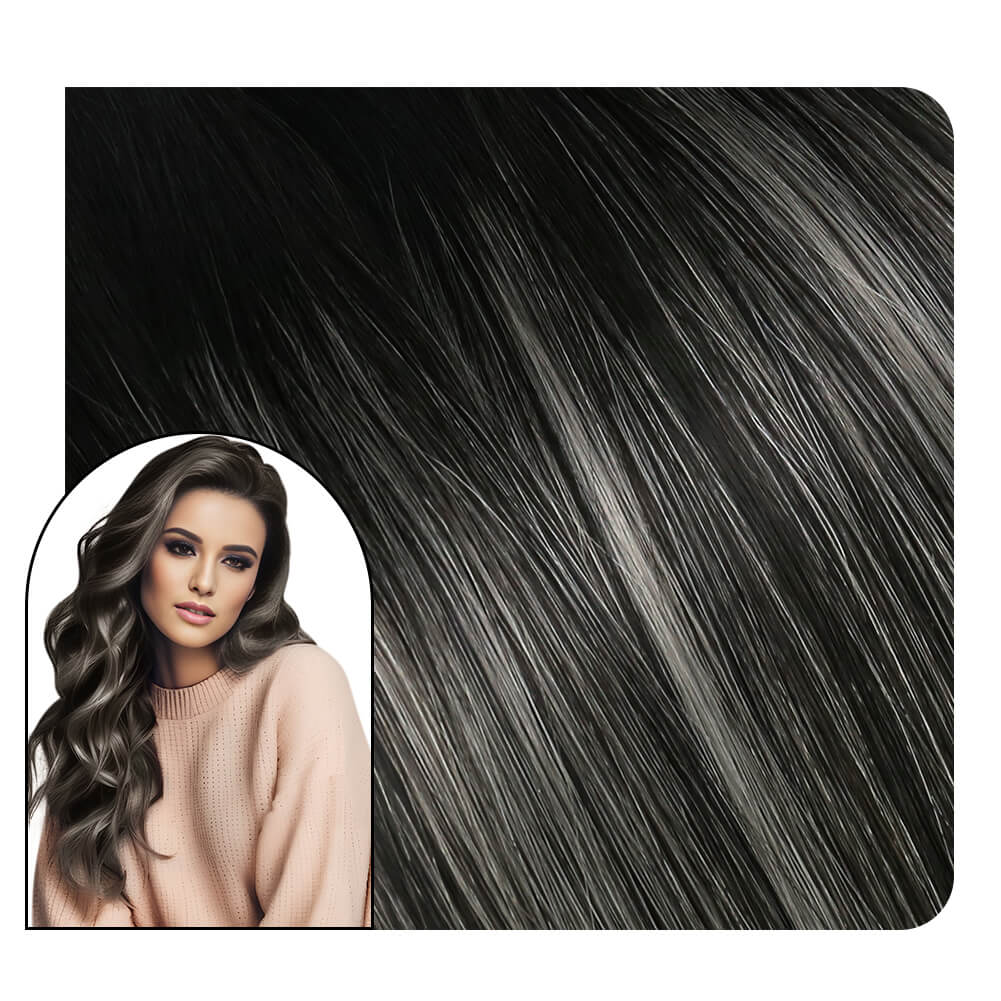 hair wefts balayage black with silver genius weft