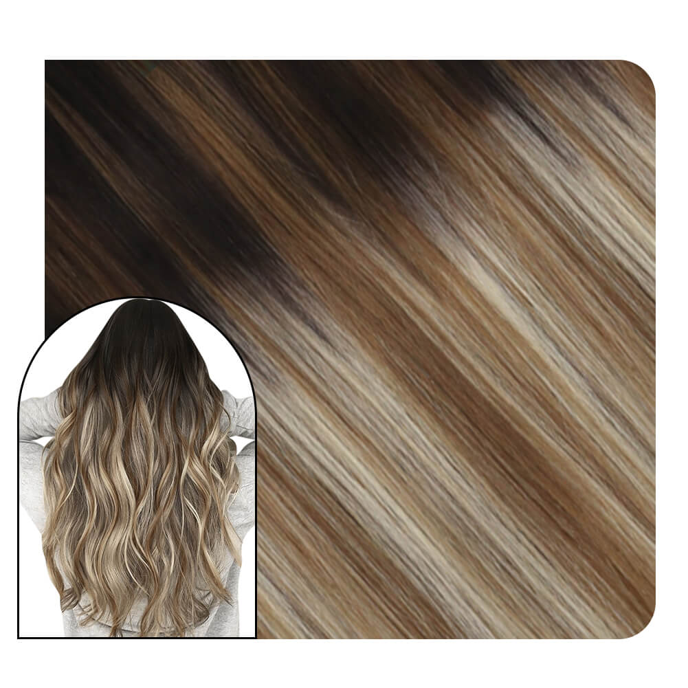 real hair extensions clip in human hair brown blonde color