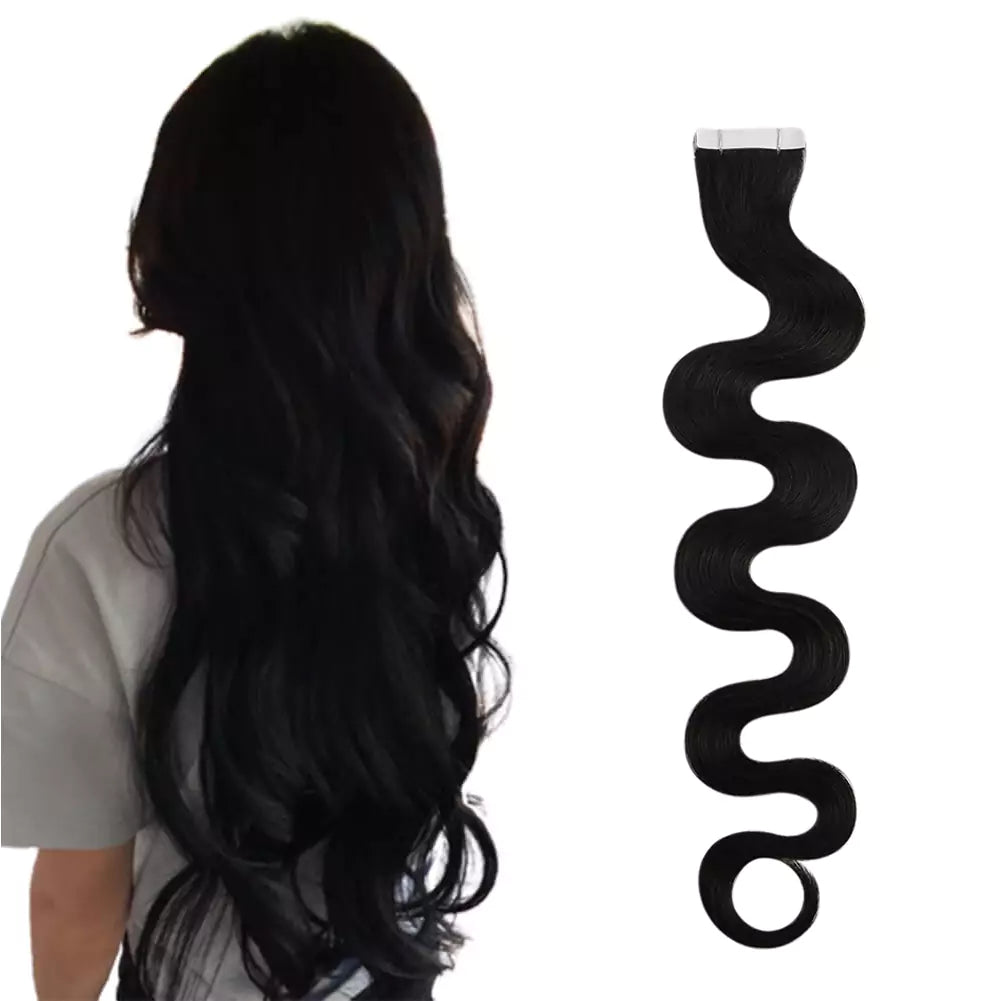 Body Wavy Invisible Injection Tape in Hair Extensions Off Black 1B