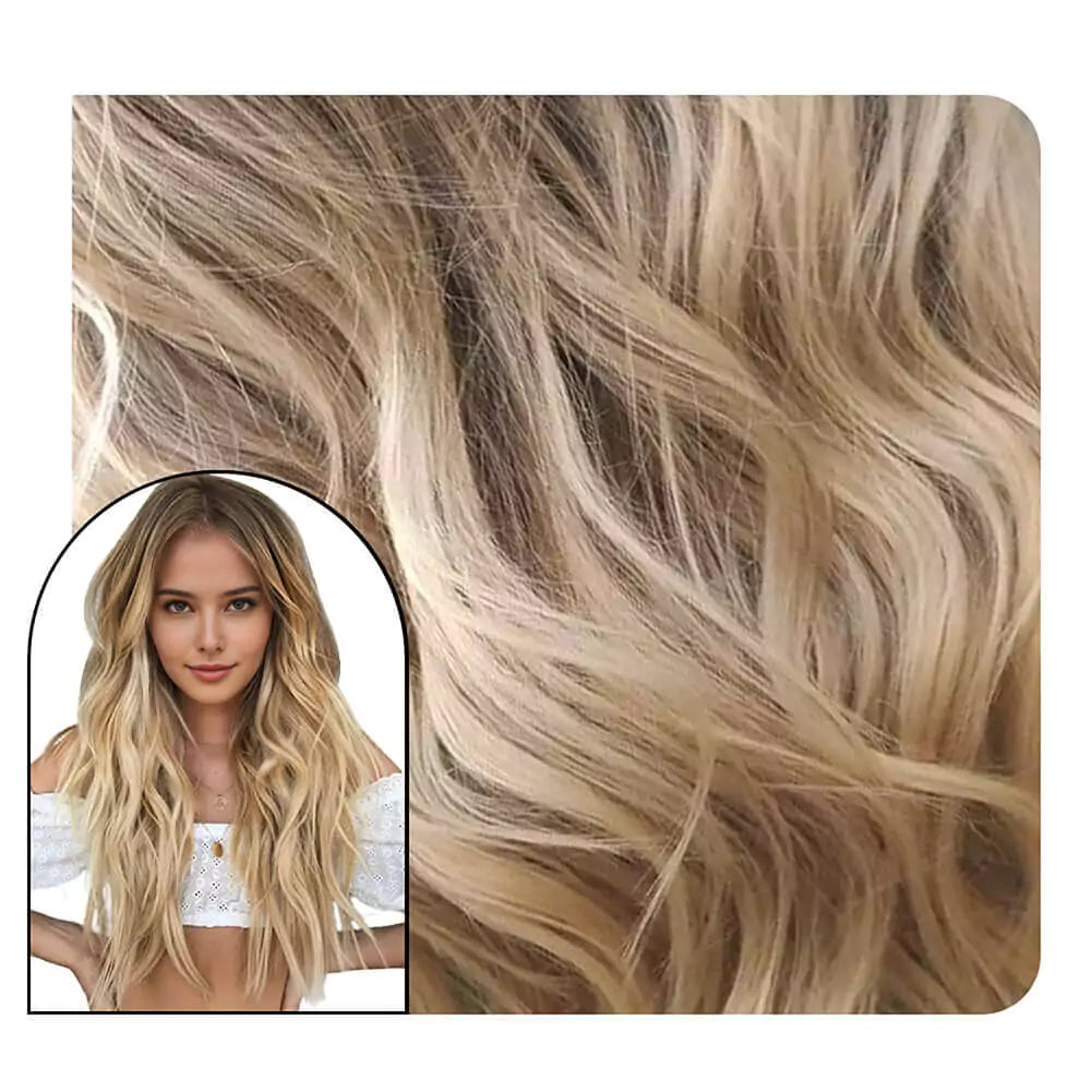 Beach Wavy PU Tape in Extensions Balayage Brown With Blonde 2/18/22
