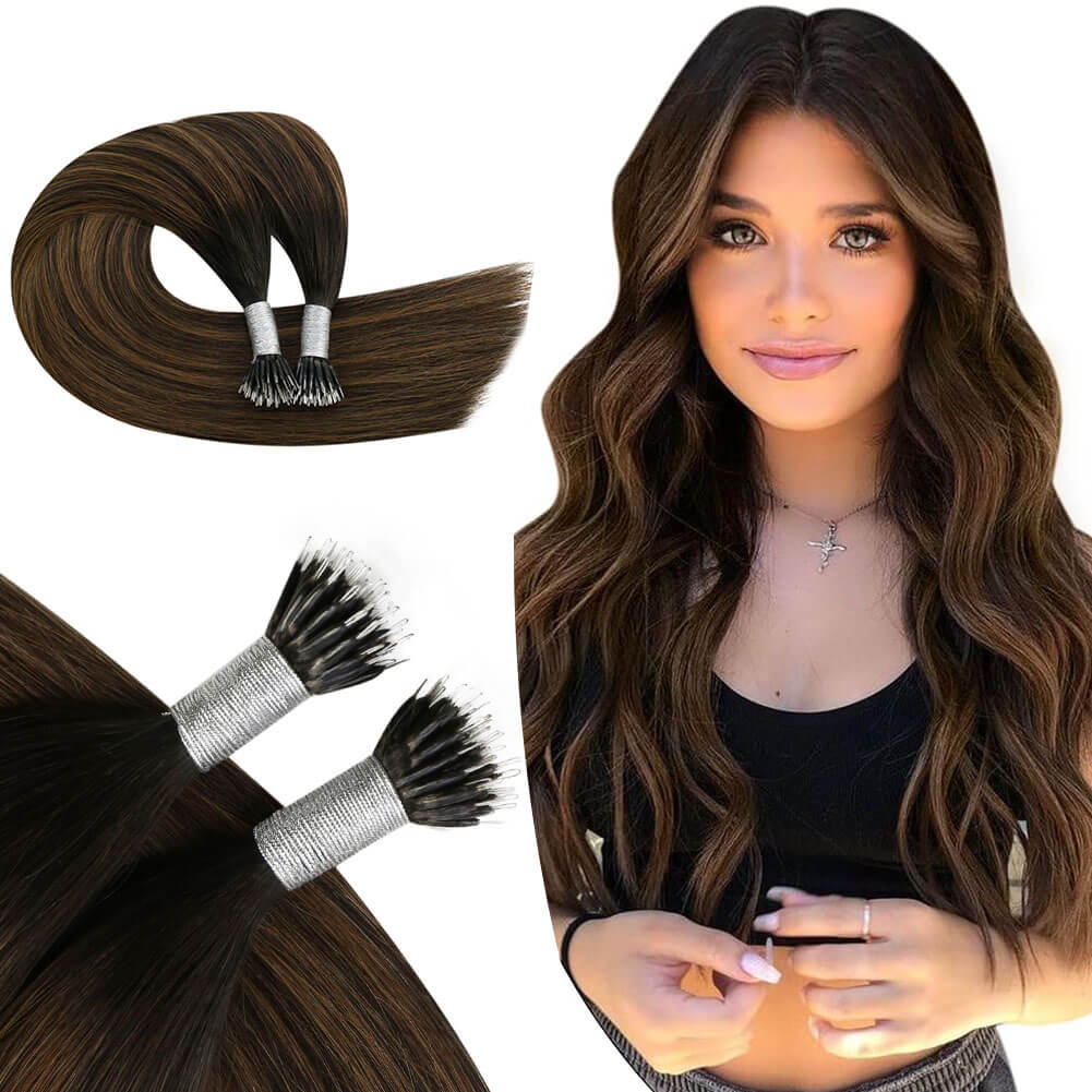 Nano Ring Ash Blonde with Bleach Blonde Human Hair Extensions