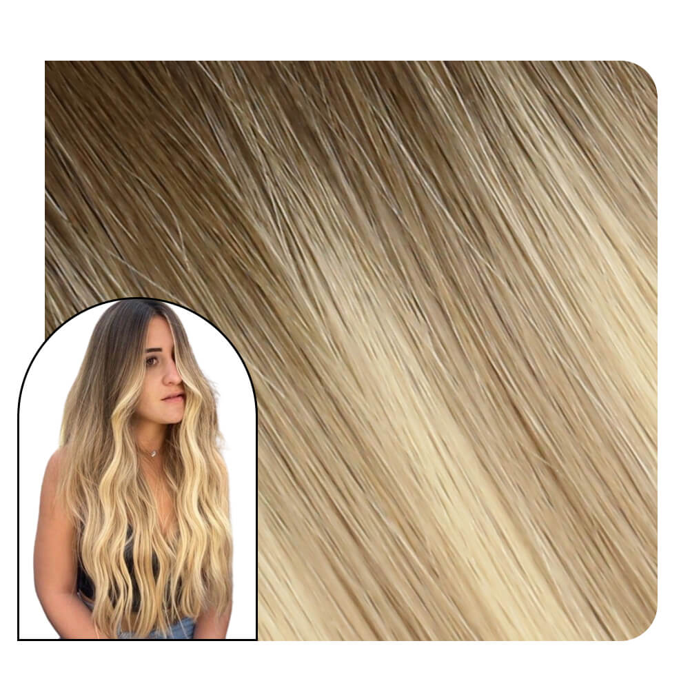 Tape in Real Human Hair Extensions Balayage Brown With Blonde