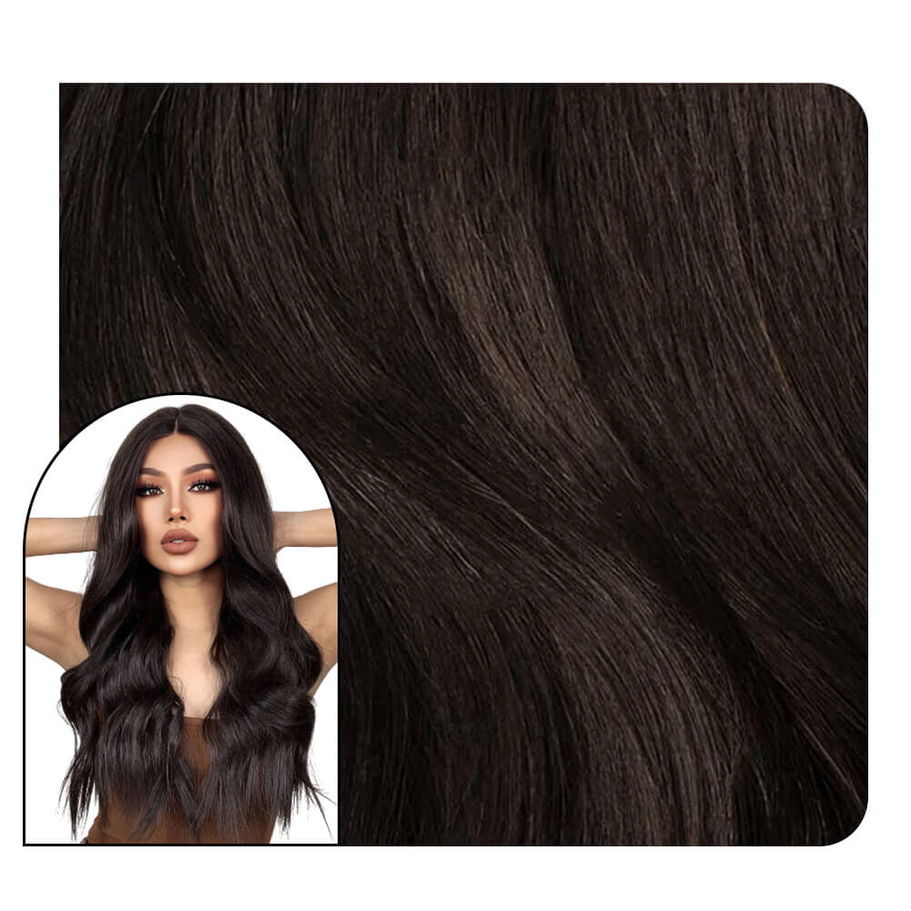 Wavy Hair Extensions Injection Tape in Hair Darkest Brown