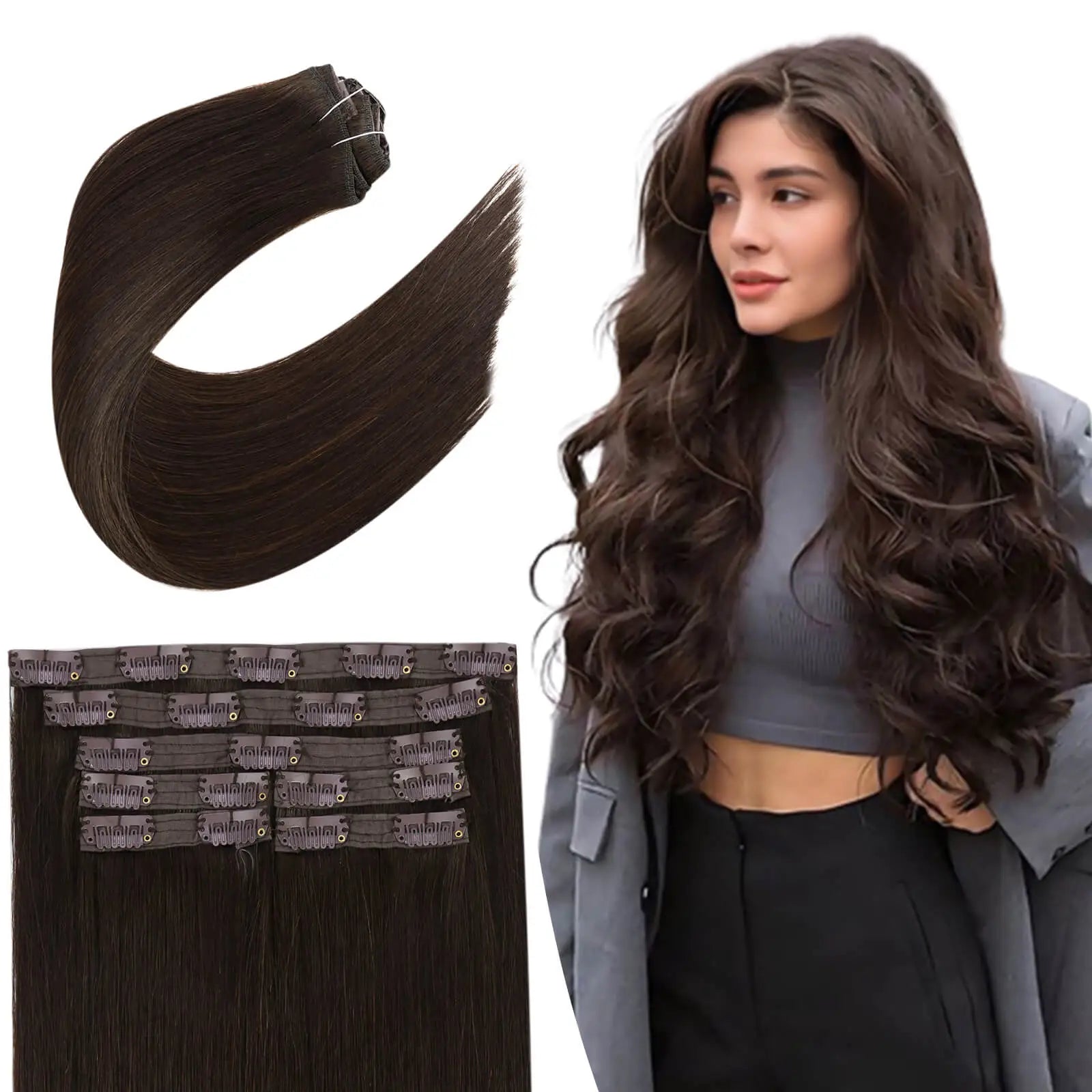 clip in hair extensions darkest brown