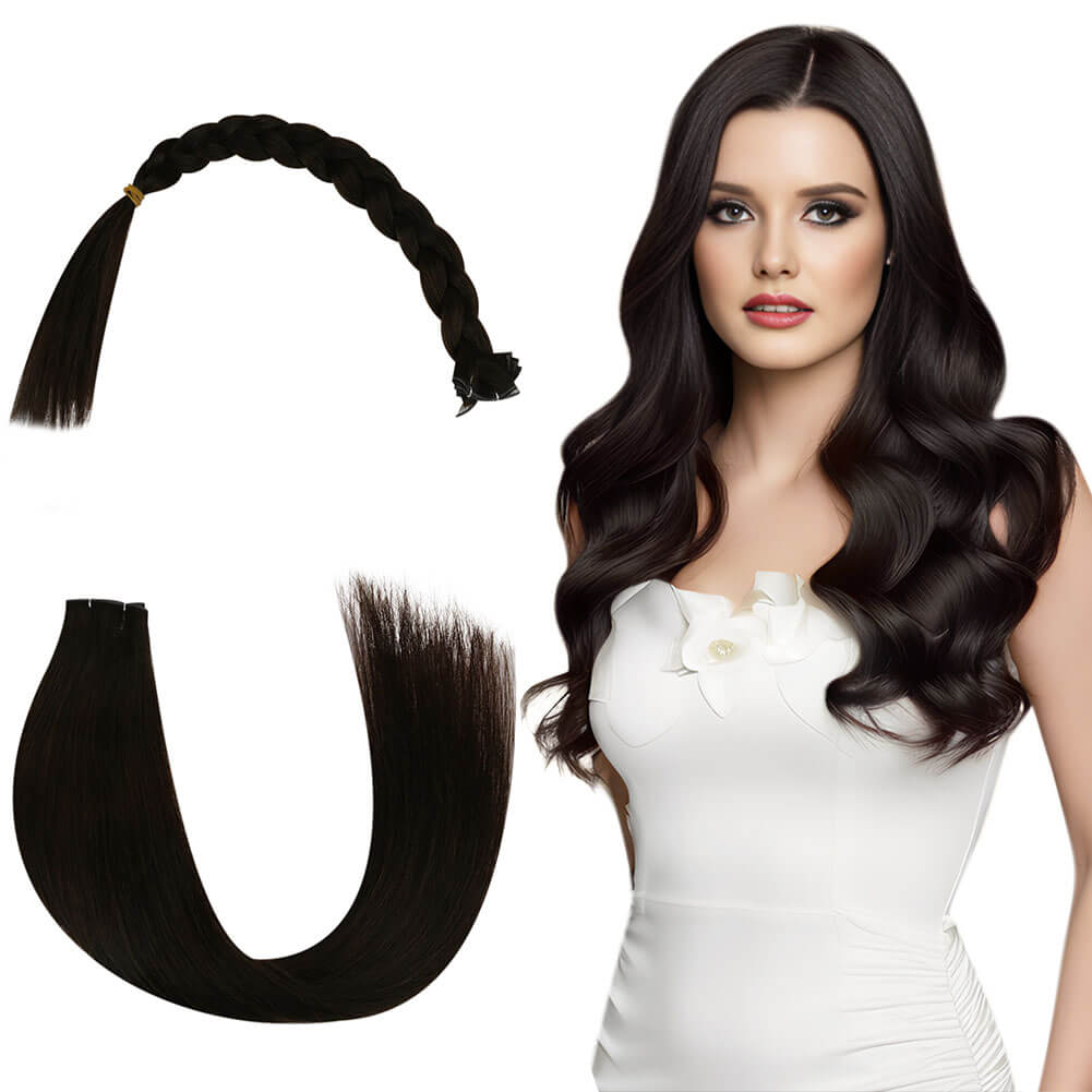 Human Hair Bundles Genius Weft Extensions Darkest Brown