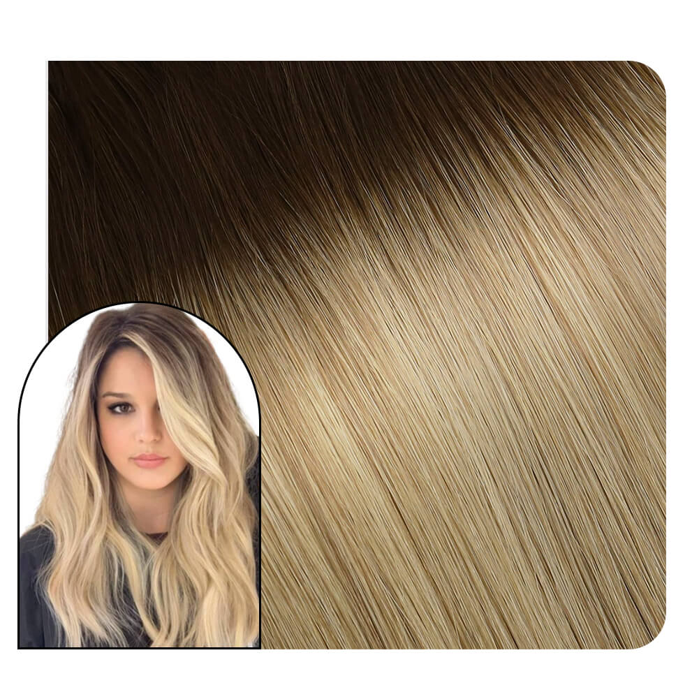 Genius Weft Extensions Human Hair Balayage Brown Mixed Blonde