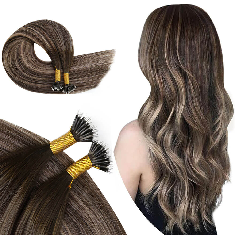 Nano Tip Hair Extensions Remy Human Hair Brown Blonde