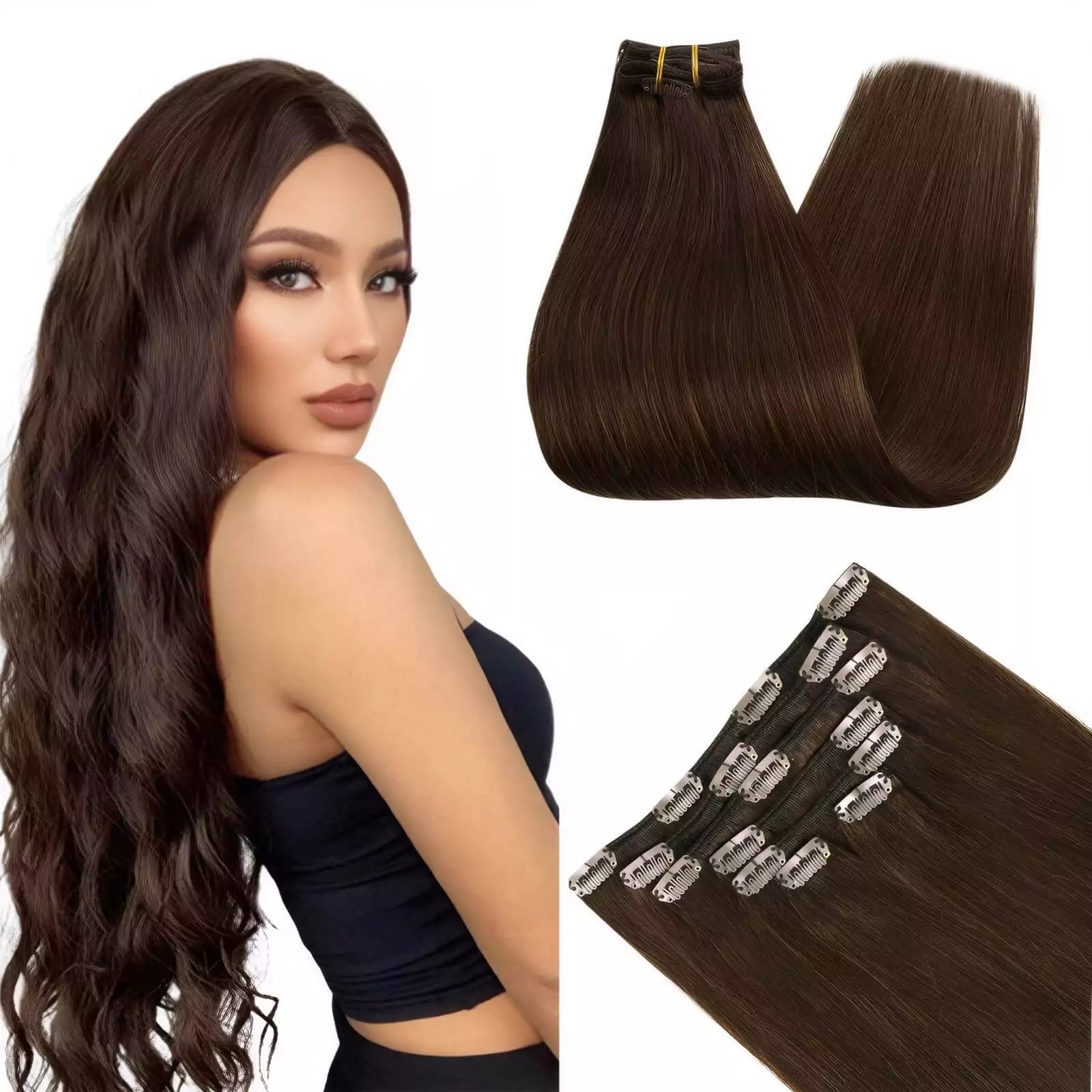 Clip in Hair Extensions Dark Brown