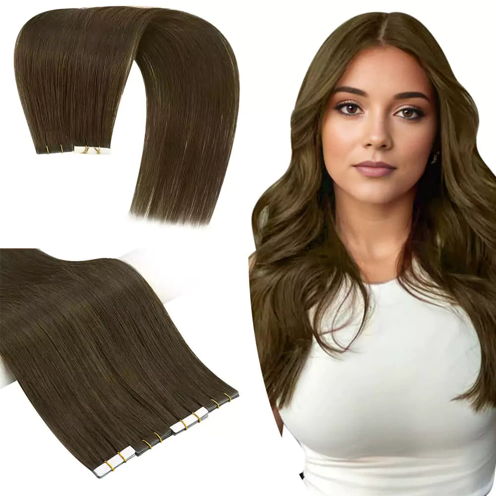Invisible Seamless Injection Tape Hair Extensions Darke Brown 4
