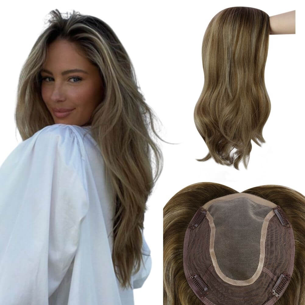 100% virgin huamn hair topper balayage color double drawn wavy hair for women