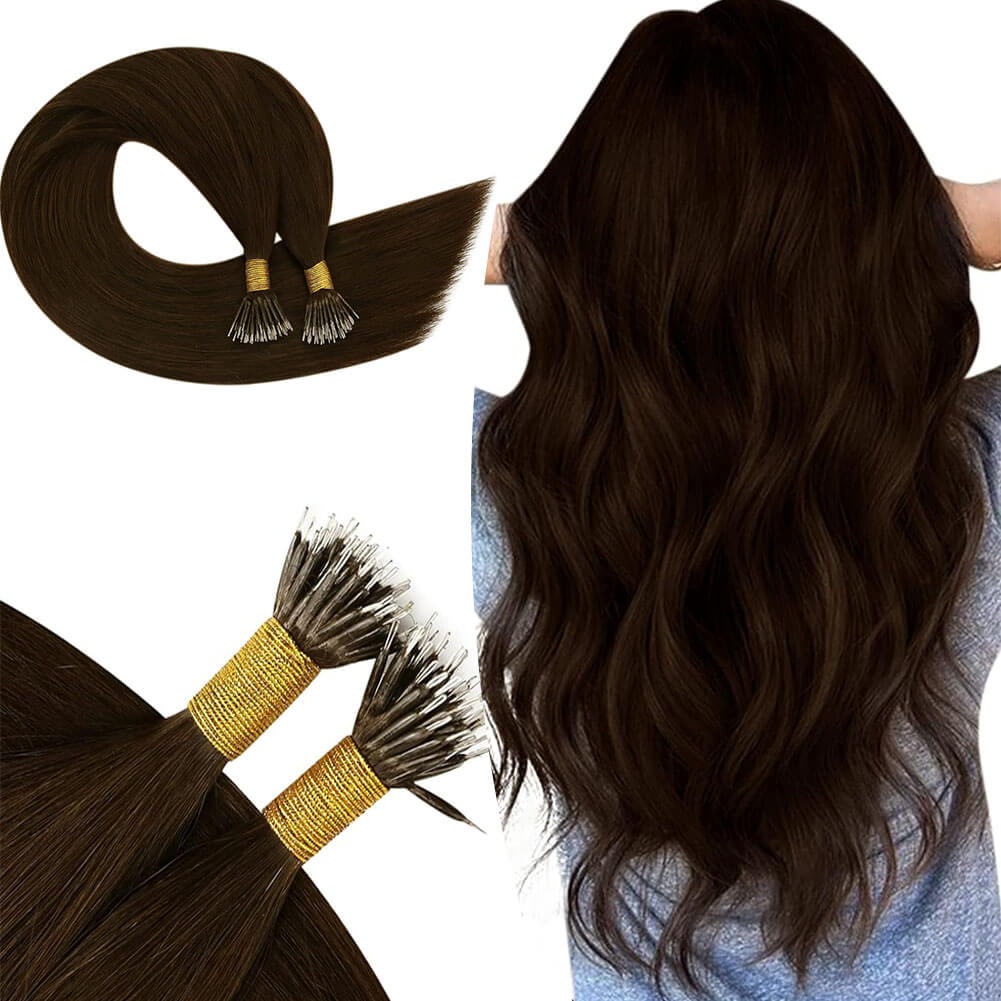 Nano Ring Extensions Human Hair 4 Dark Brown