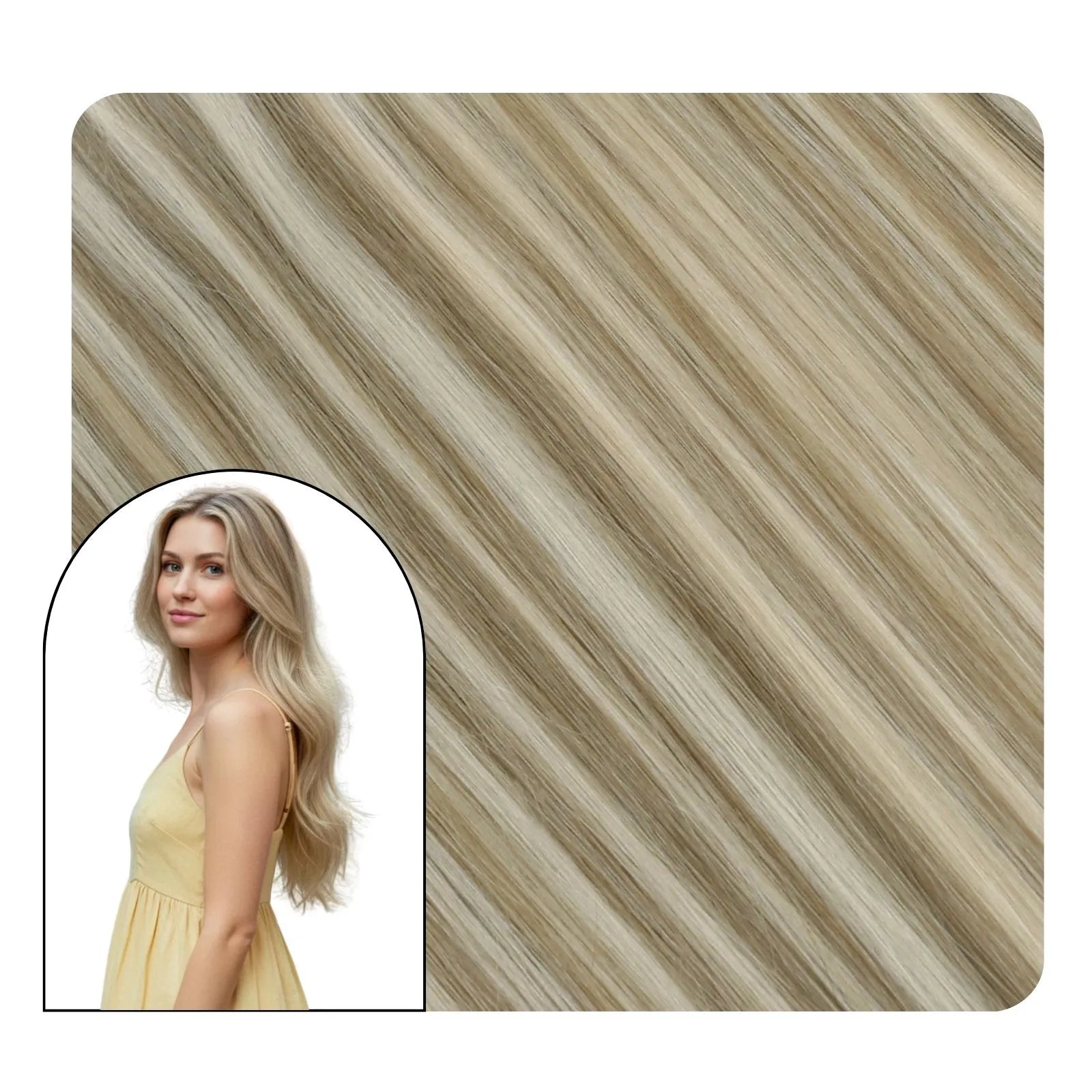 7pcs pu clip in hair extensions highlighted blonde for thin hair