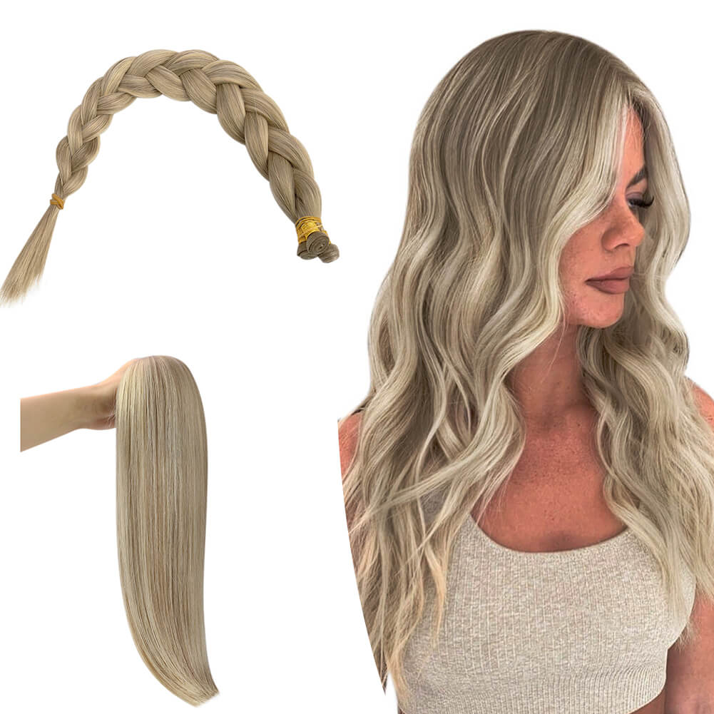 Genius Weft Extensions Human Hair Brown With Blonde Balayage 8/8/613