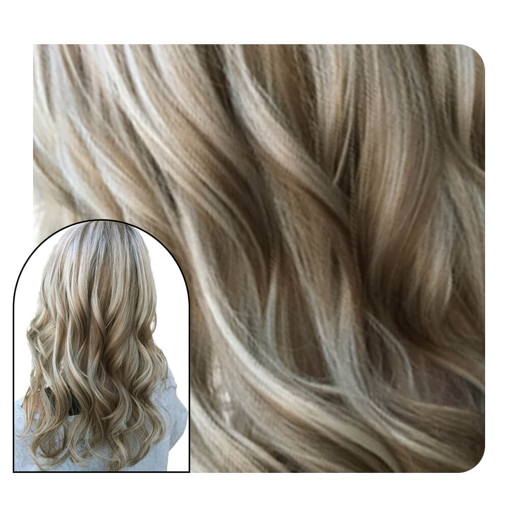 injected tape in hair extensions highlight blonde color
