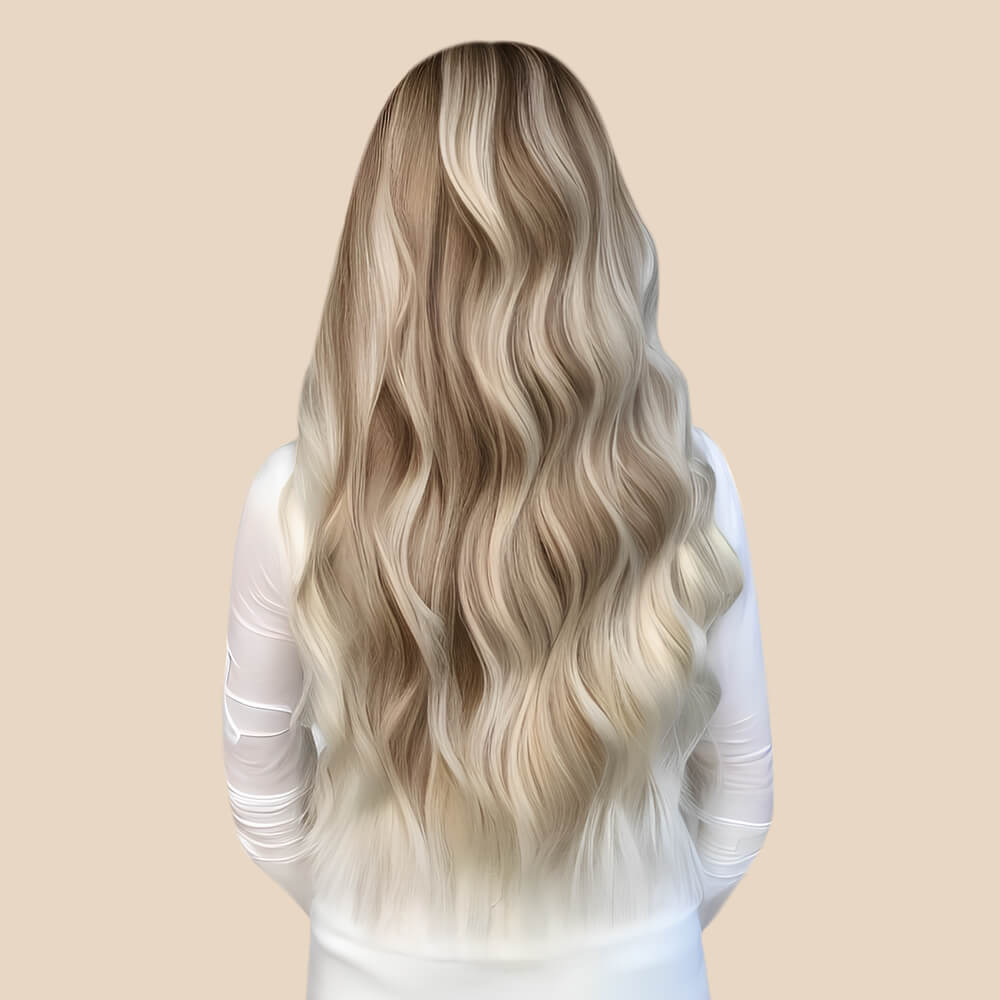 Virgin Flat silk Weft Extensions Human Hair Highlight Brown With Blonde