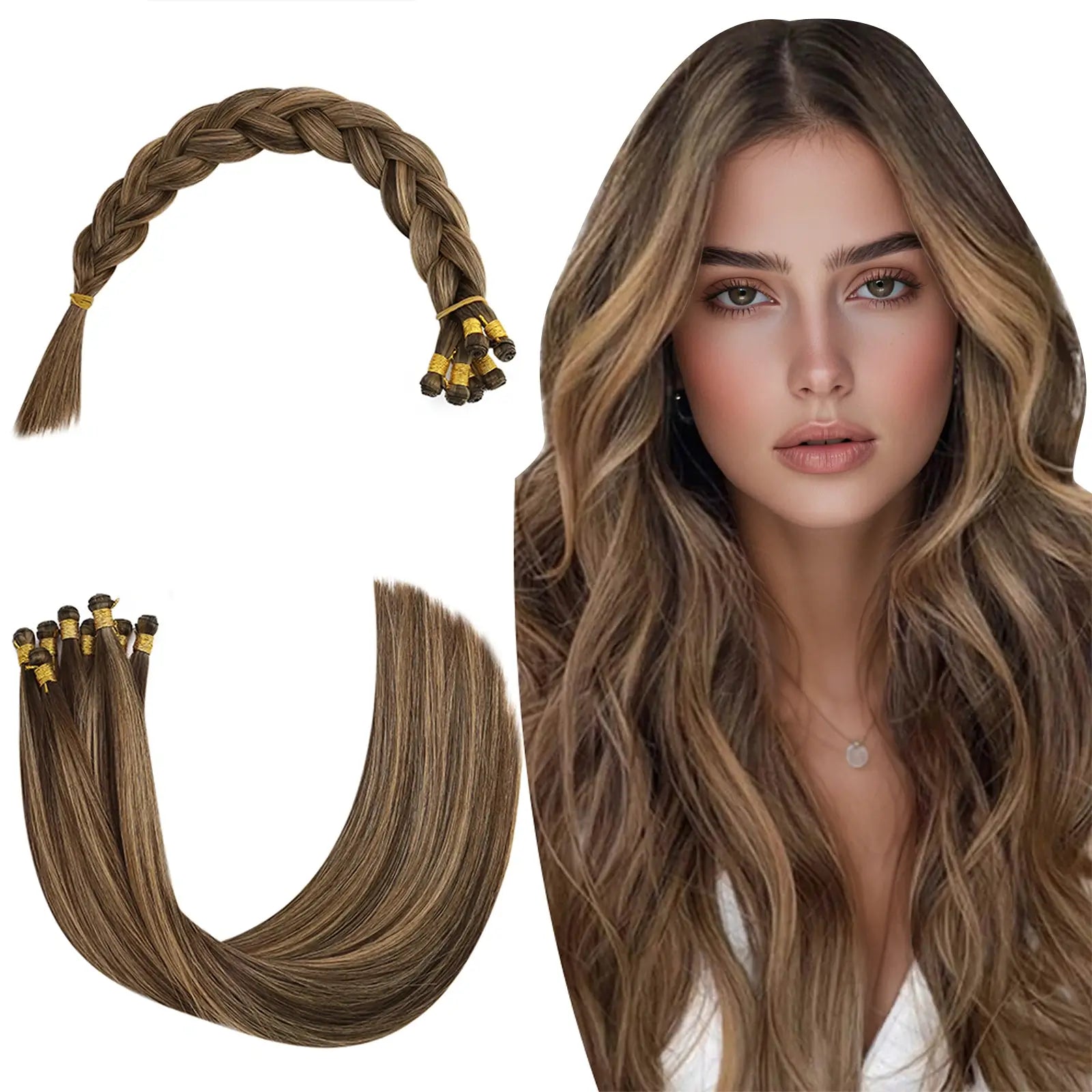Full Cuticle Virgin Hand-tied Hair Extensions Human Hair Balayage Color BM