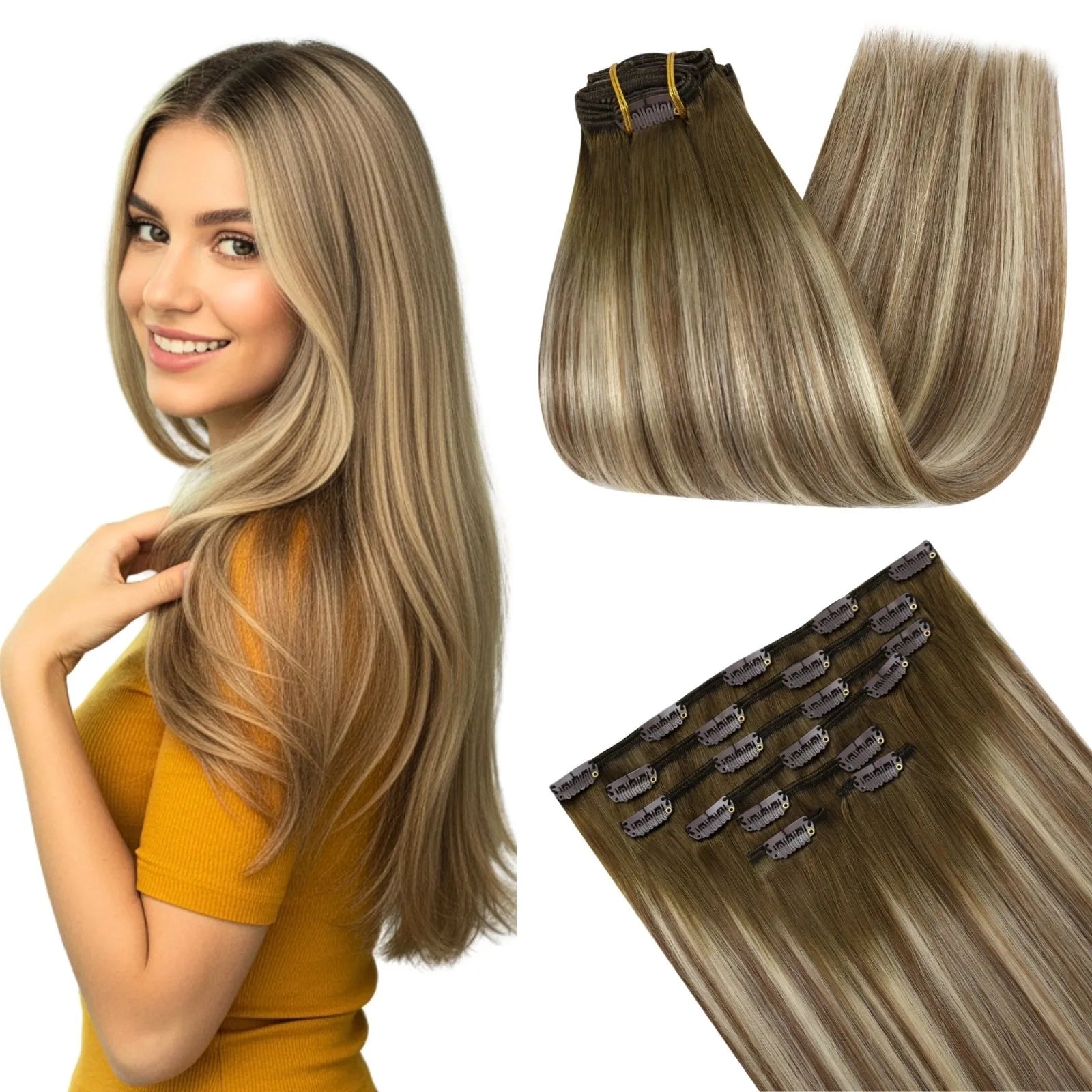 7pcs clip in extensions remy human hair thickened clip ins