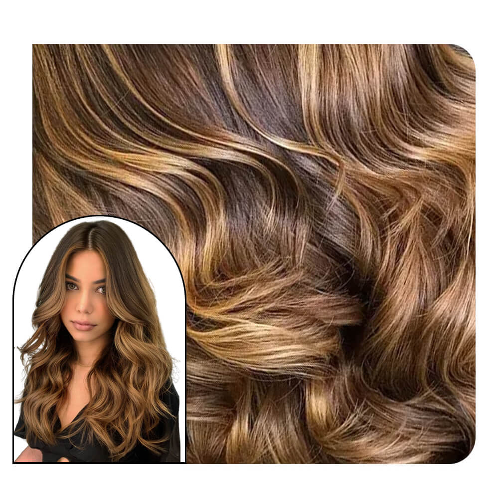 Wavy Injection Tape in Hair Extensions Balayage Ombre Color