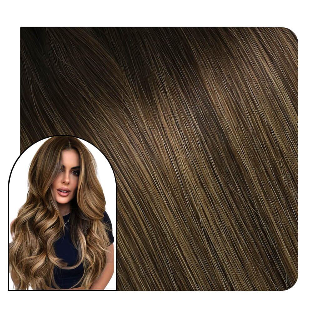 weft sew in hair extensions balayage color