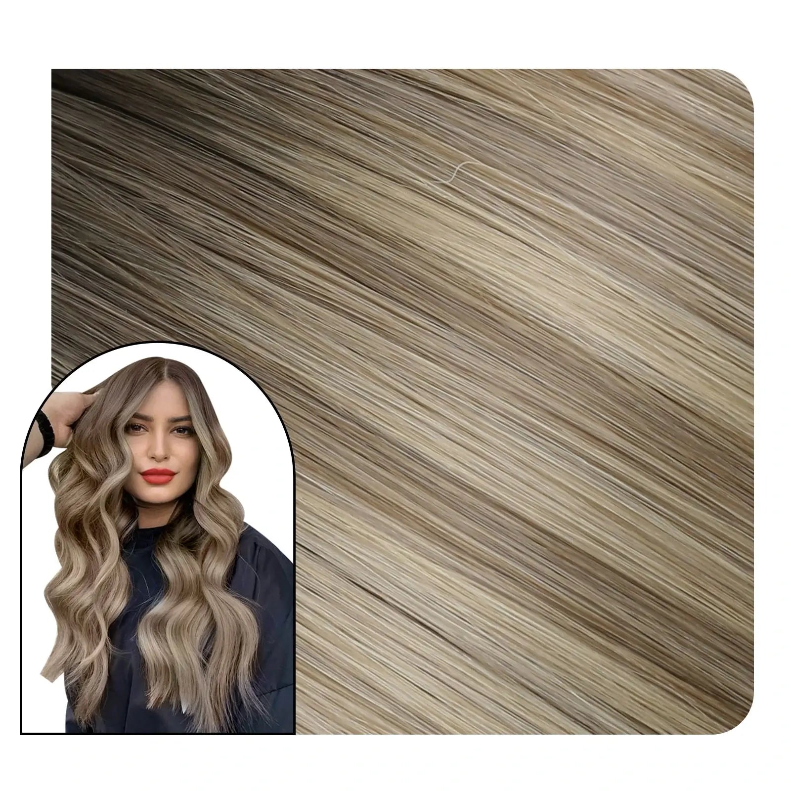 Genius Weft Extensions Human Hair Brown With Blonde Balayage