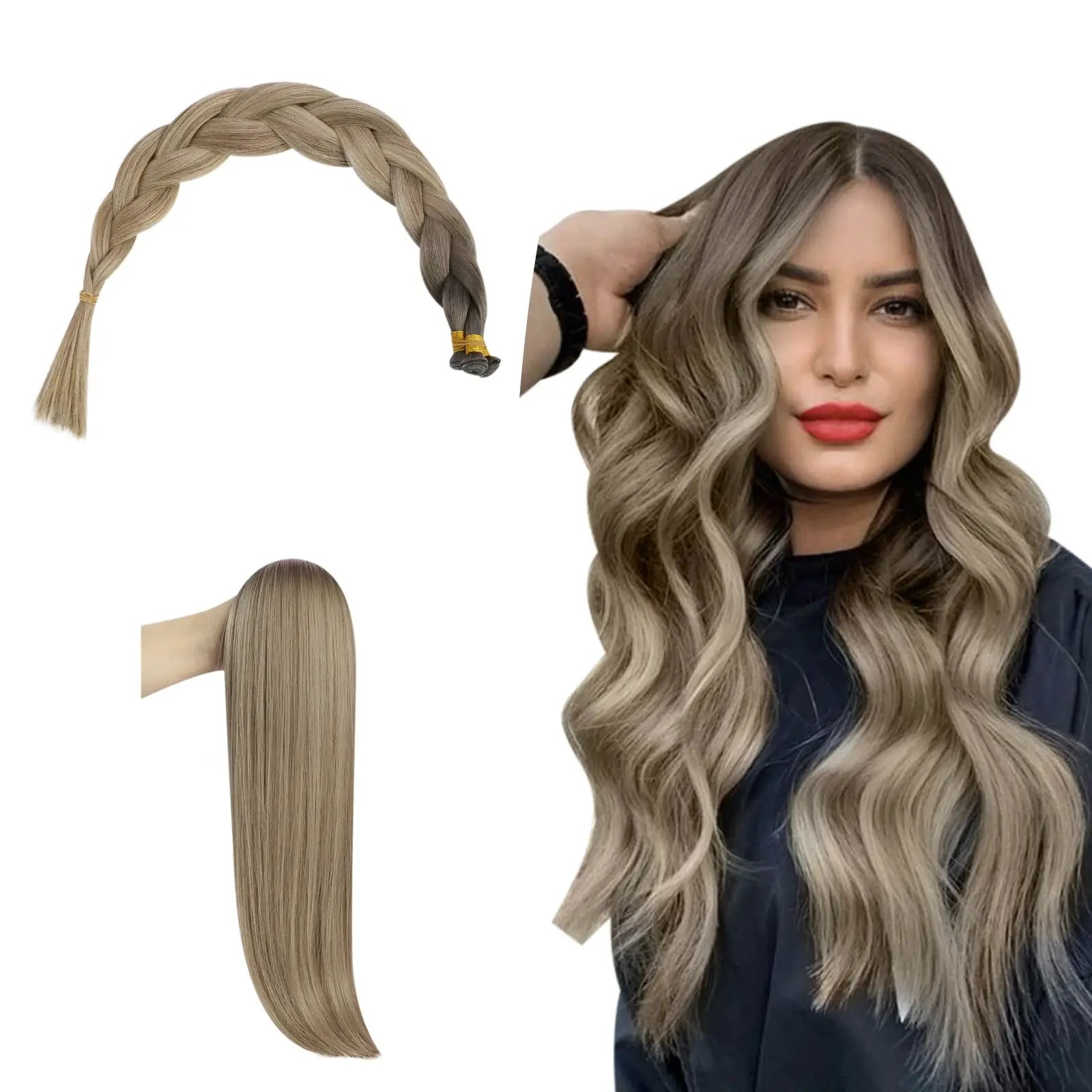 Genius Weft Extensions Human Hair Brown With Blonde Balayage