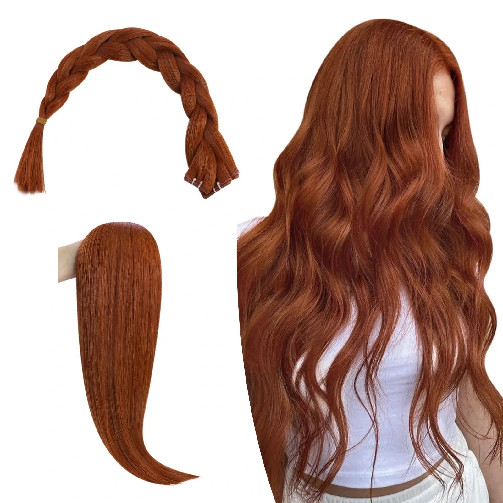 InvisibleVirginGeniusWeftHairExtensionsPureCopperColor