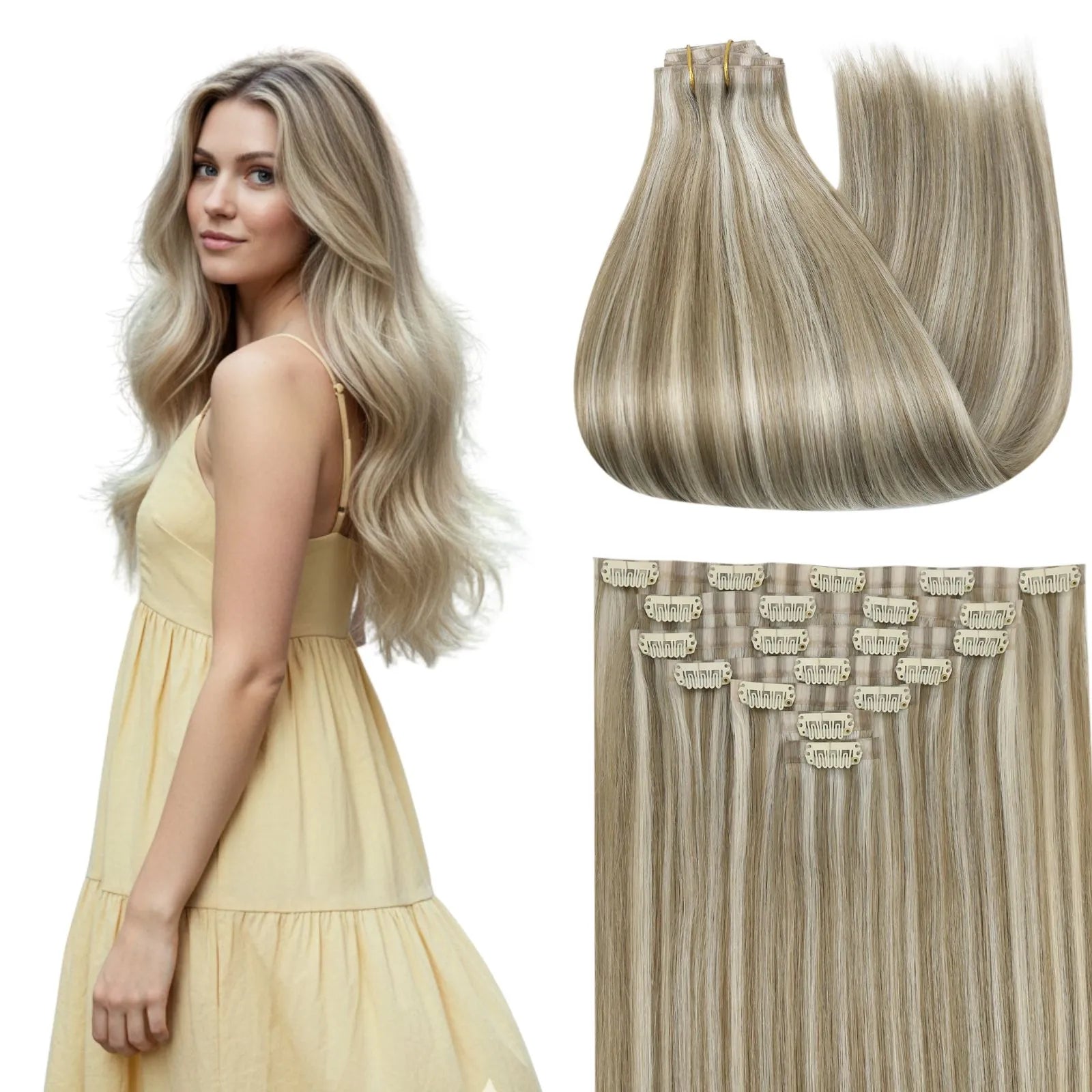 seamless pu clip in extensions blonde hair for women