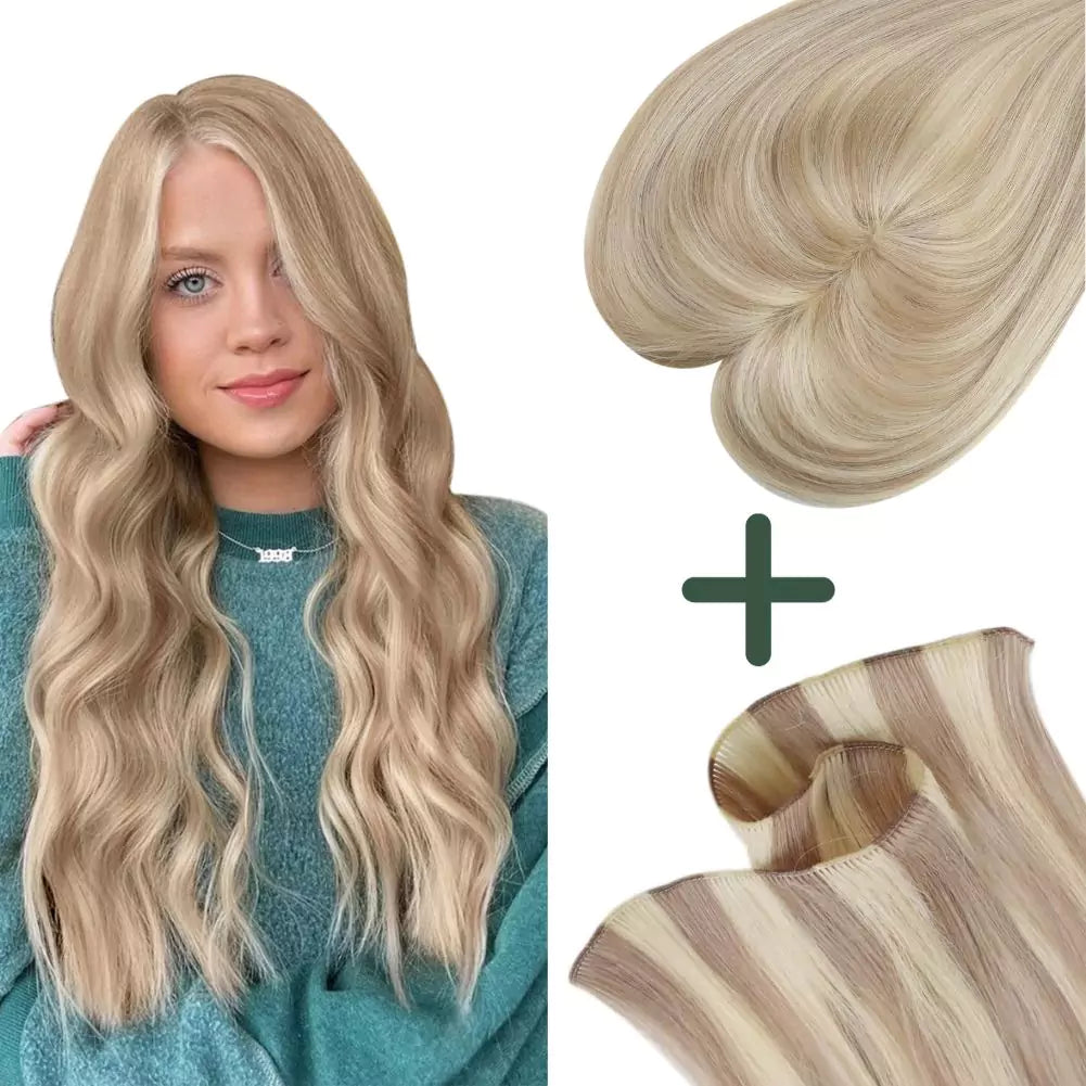 Medium Base Virgin Hair Toppers And Hand-tied Weft Ash Blonde Highlighted