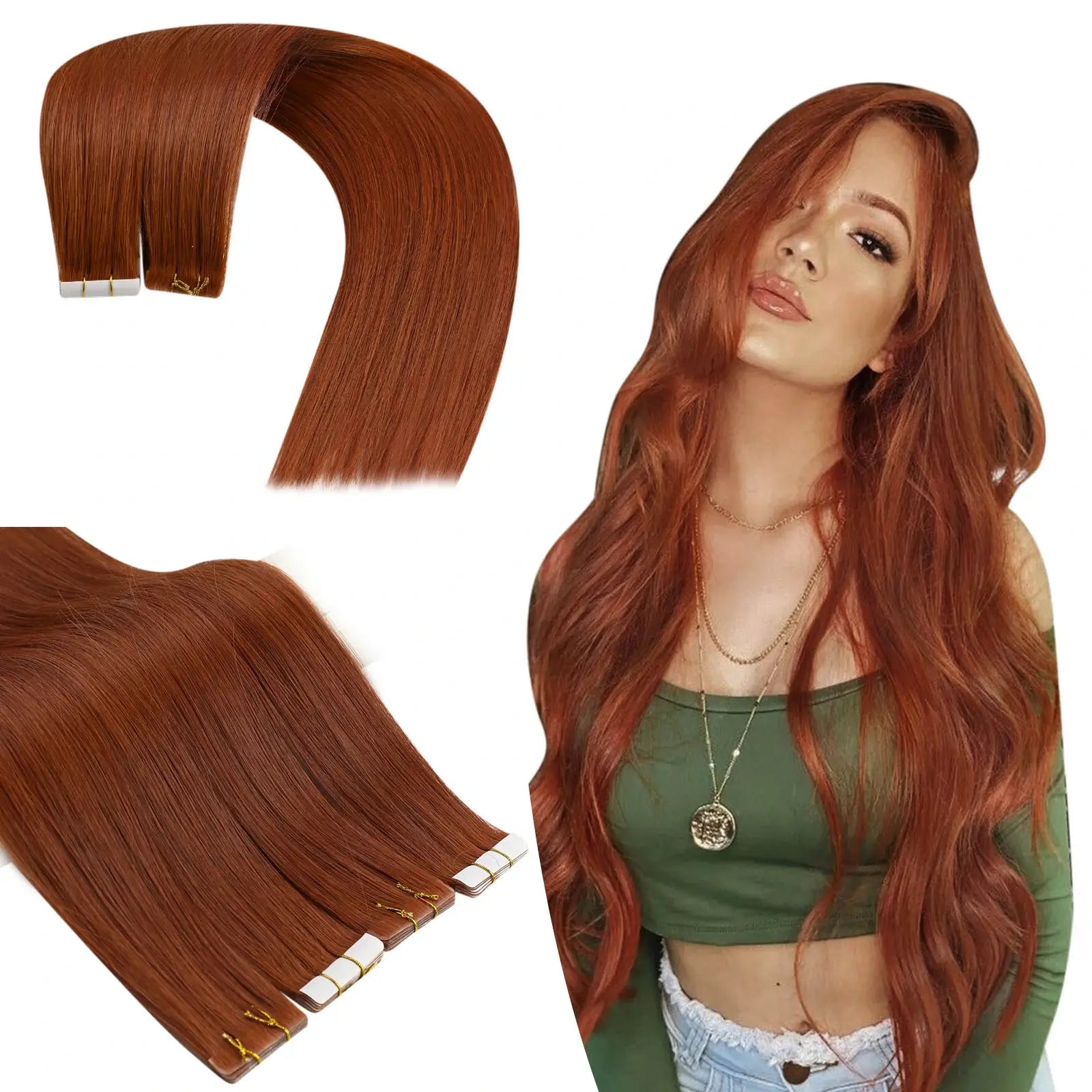 SeamlessInjectionTapeinHairExtensionsHairCopperColor