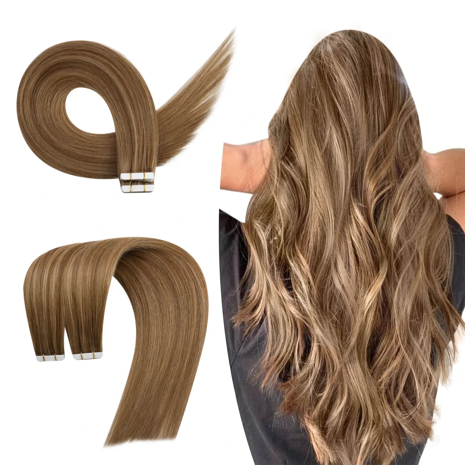 TapeinRealHumanVirginHairExtensionsBrownBlondeHighlighted