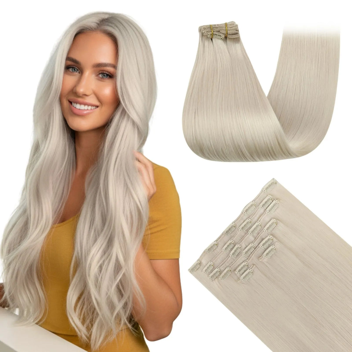 Thickened Clip in Remy Human Hair Extensions Ice Blonde #1000