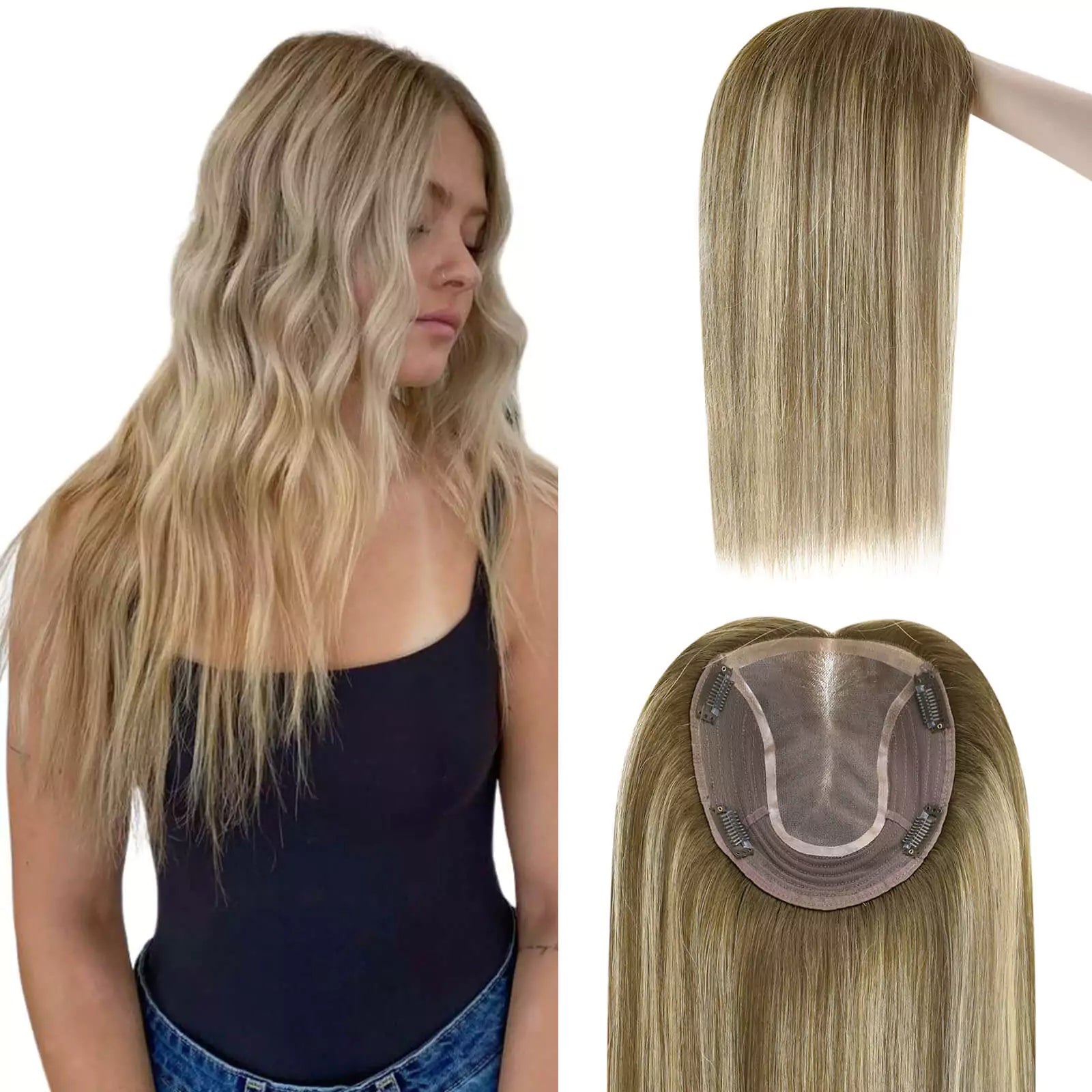 Virgin Hair Toppee Brown With Highlights Wiglets For Thinning Hair Toppers