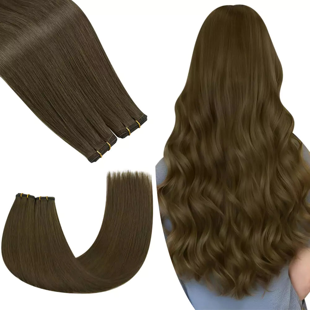 Flat Slik Weft Hair Extensions Sew in Hair Bundles Virgin Hair Brown 4