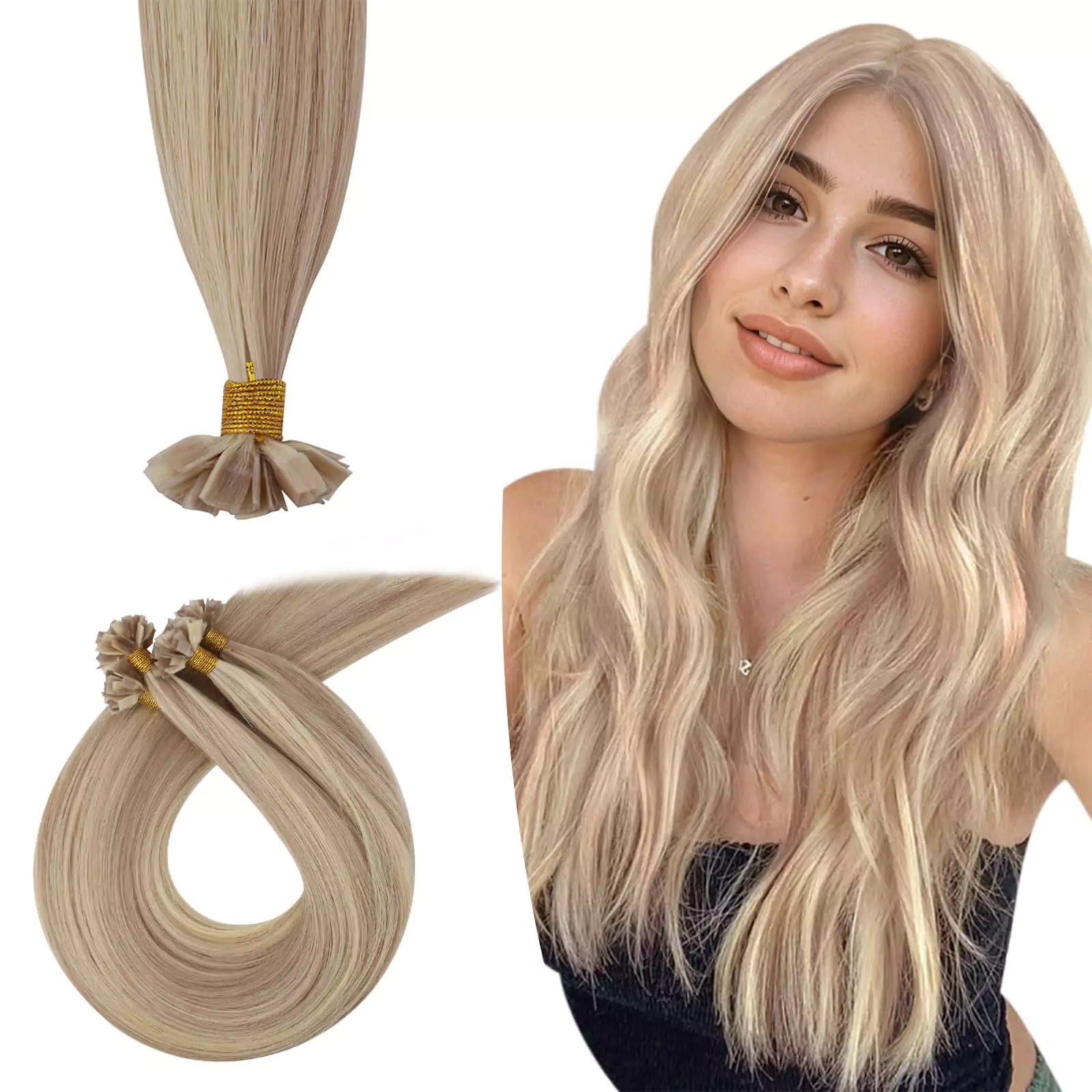 Ash Blonde Ktip hair extensions in 100% human hair