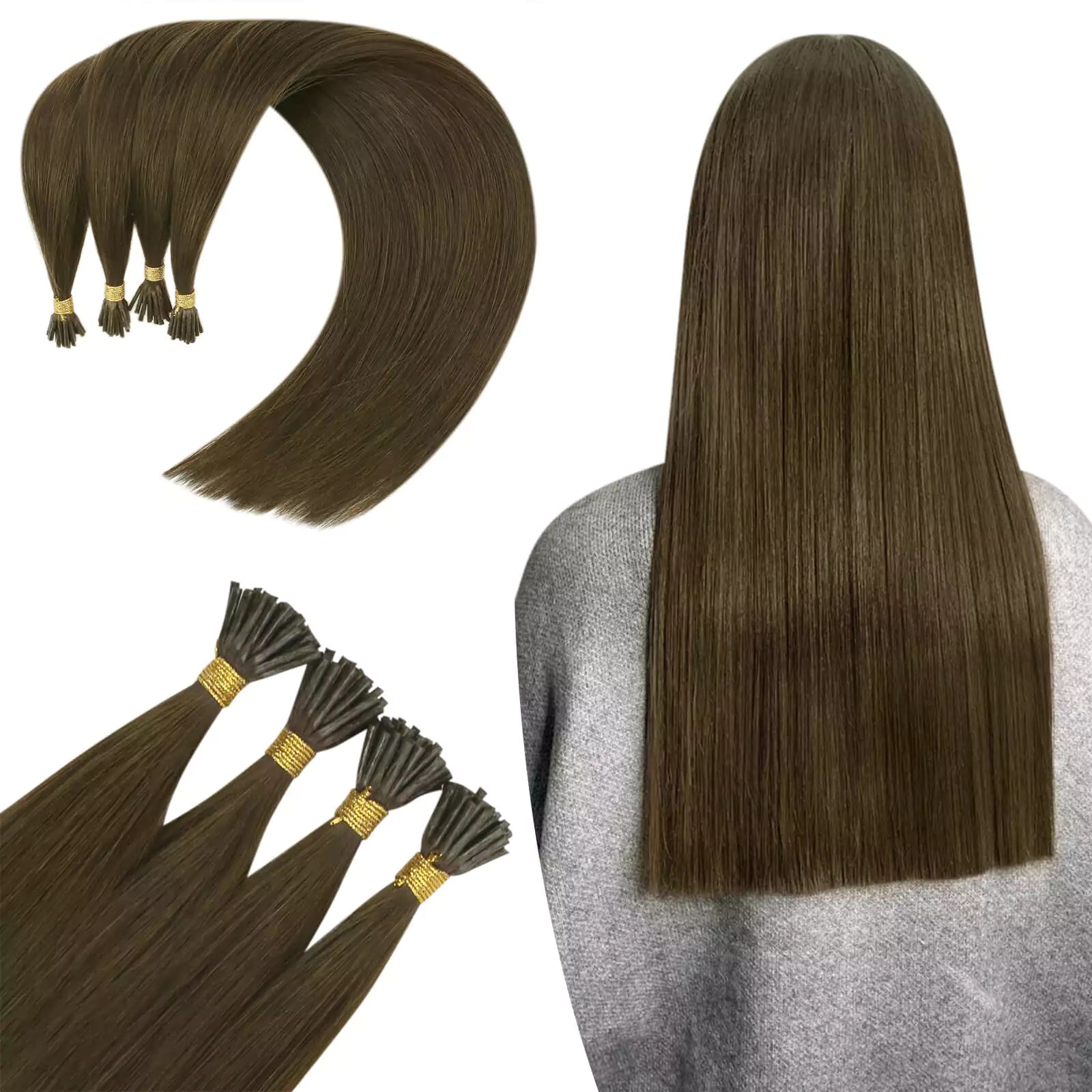 Dark Brown Virgin Hair Keratin Hair Natural I Tip Hair Extensions 4