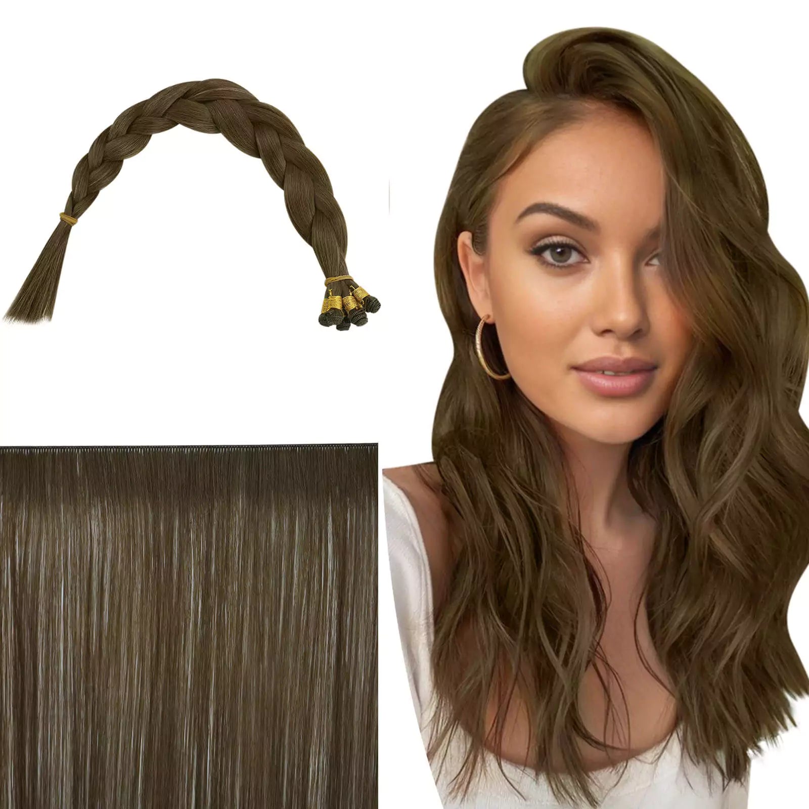 Full Cuticle Virgin Hand-tied Real Human Hair Weft Medium Brown 4