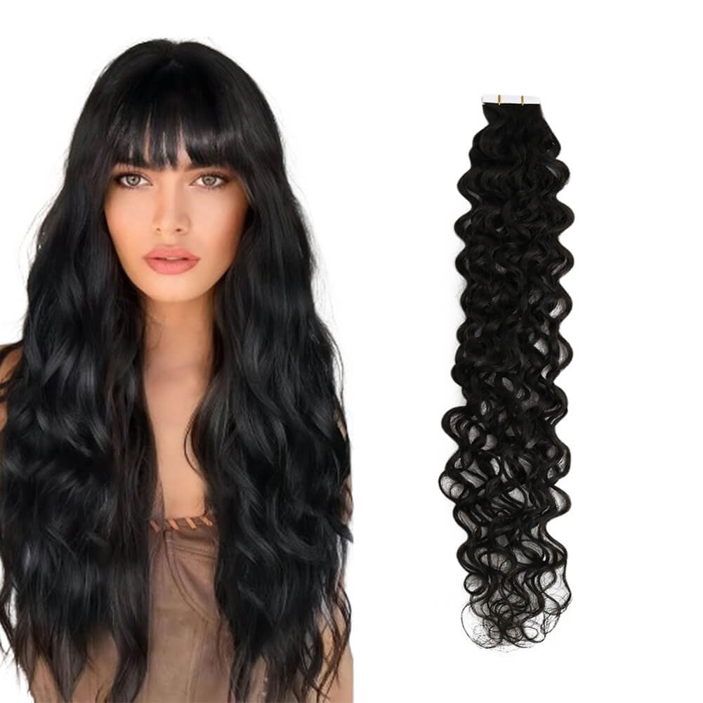 Body Wavy Invisible Injection Tape in Hair Extensions Off Black 1B