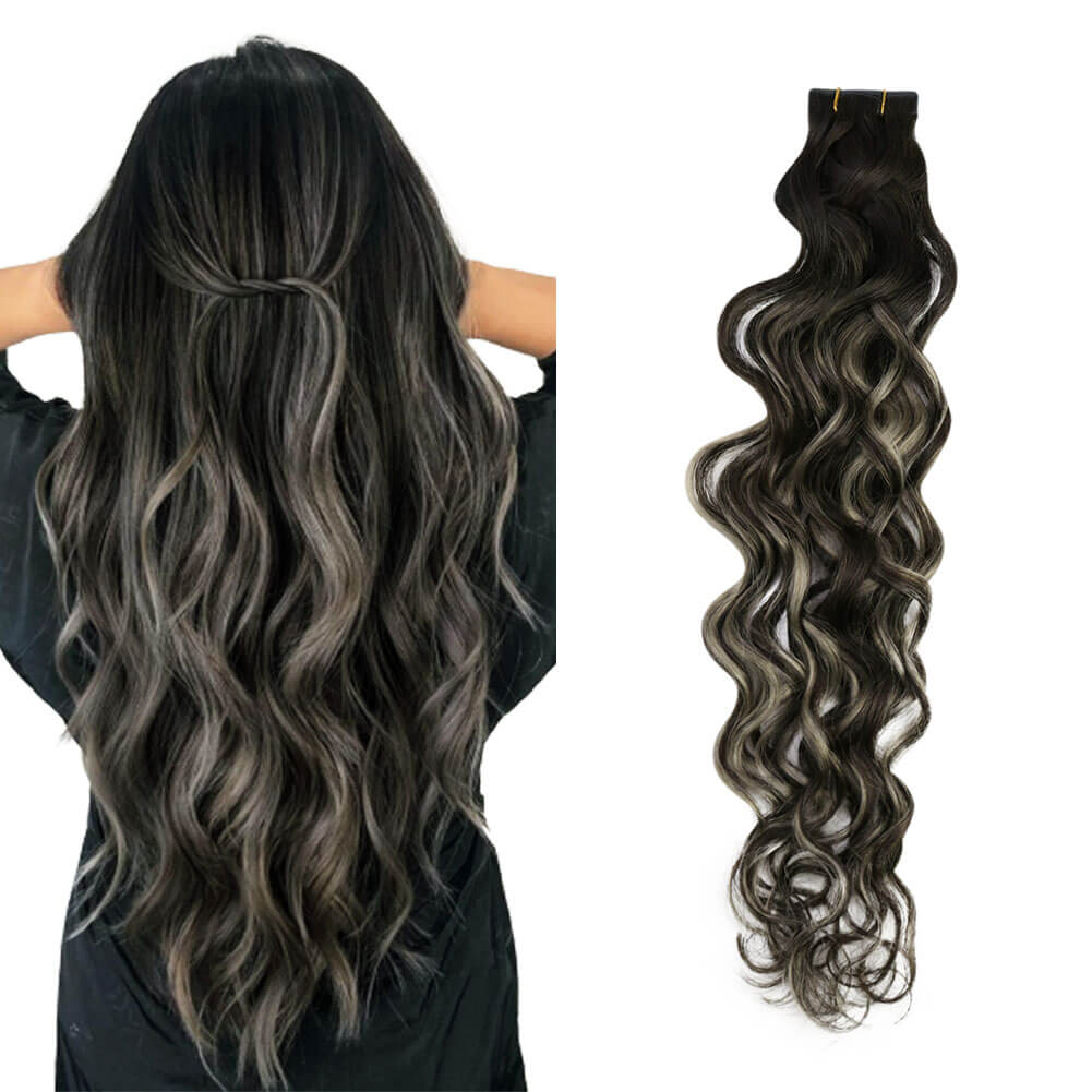 natural wave invisible injection tape in extensions 1b/silver/1b