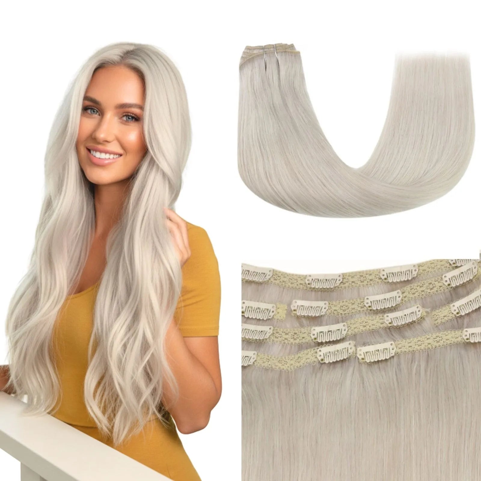 remy human clip in hair extensions blonde hair