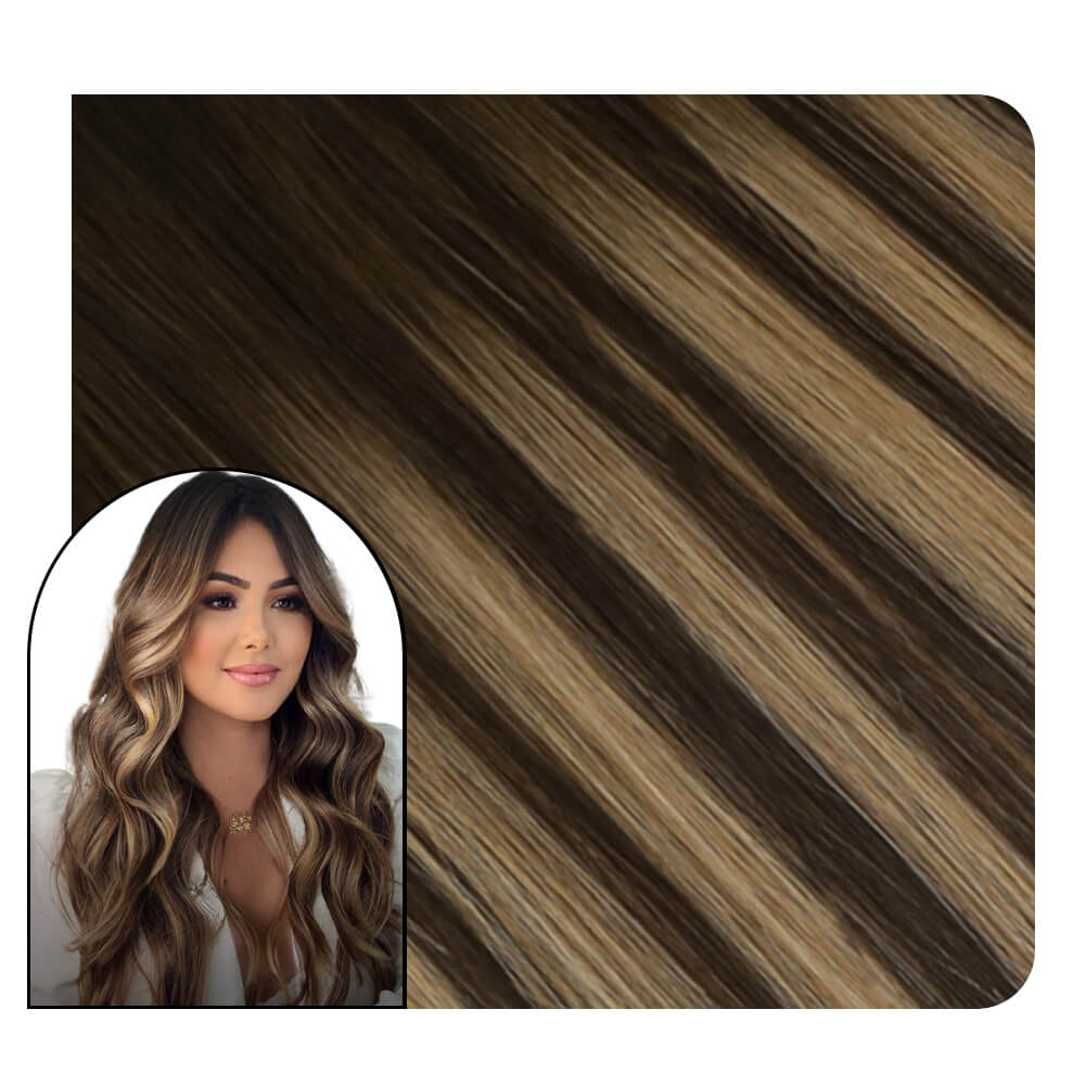 Balayage Ombre Brown Tape in Human Hair Extensions