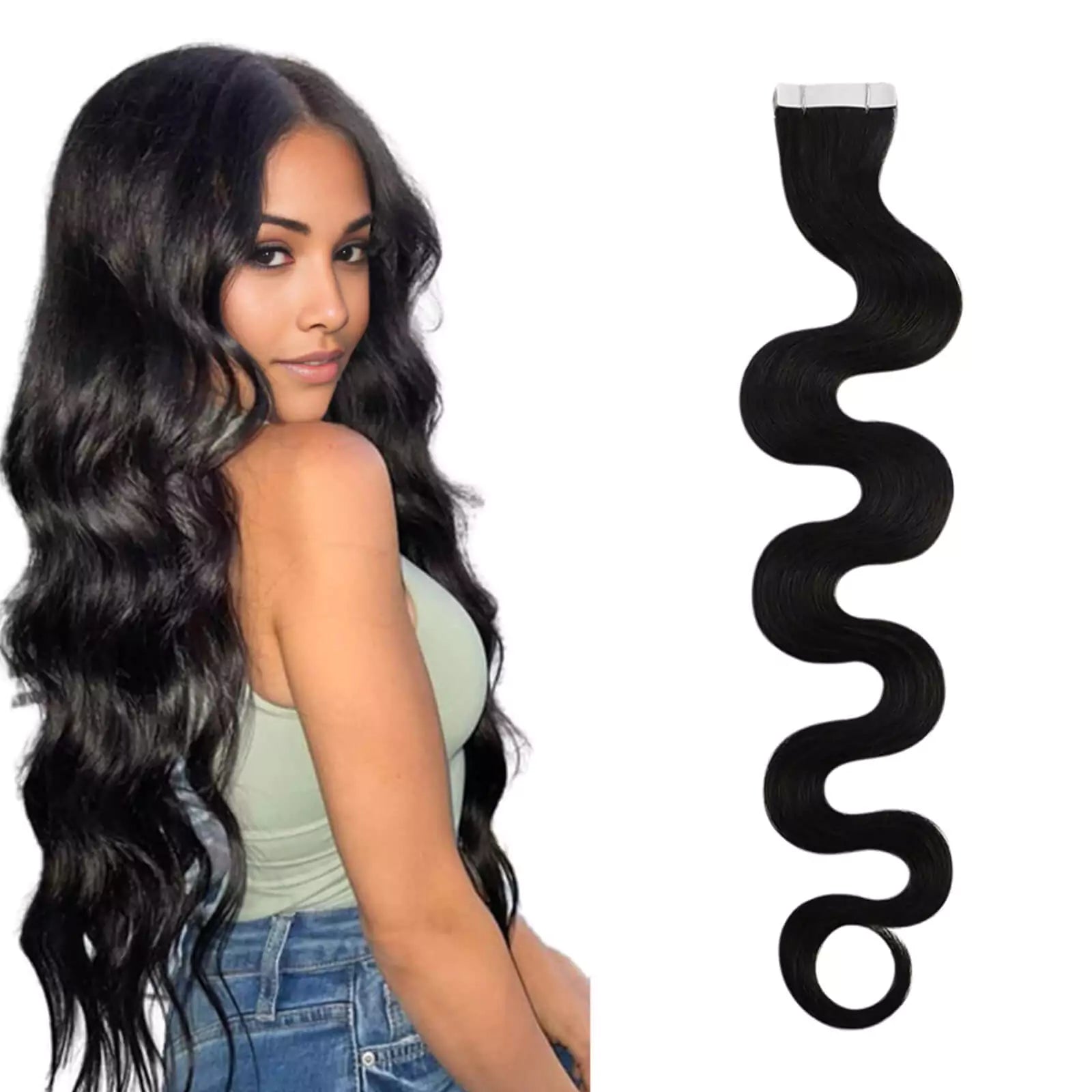 curly extensions tape in off black