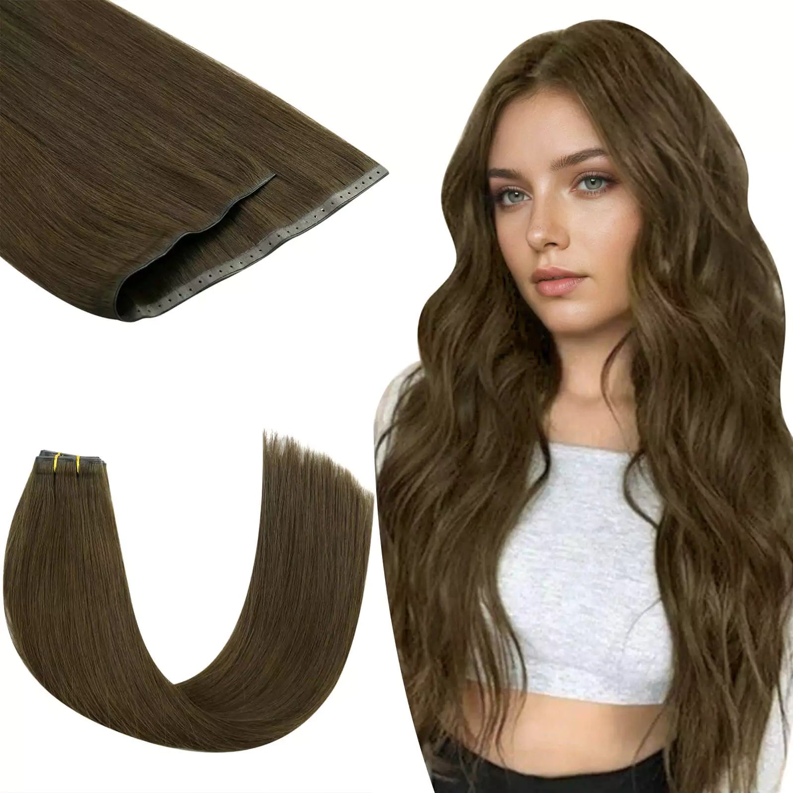 Seamless Invisible Hole Hair Weft PU Skin Weft Human Hair Brown