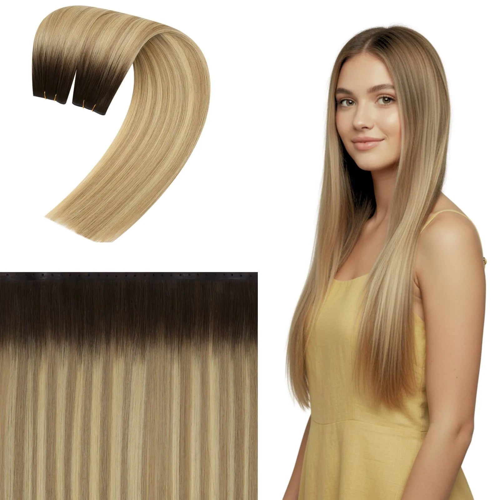 butterfly hair extensions real weft human hair extensions balayage brown with blonde