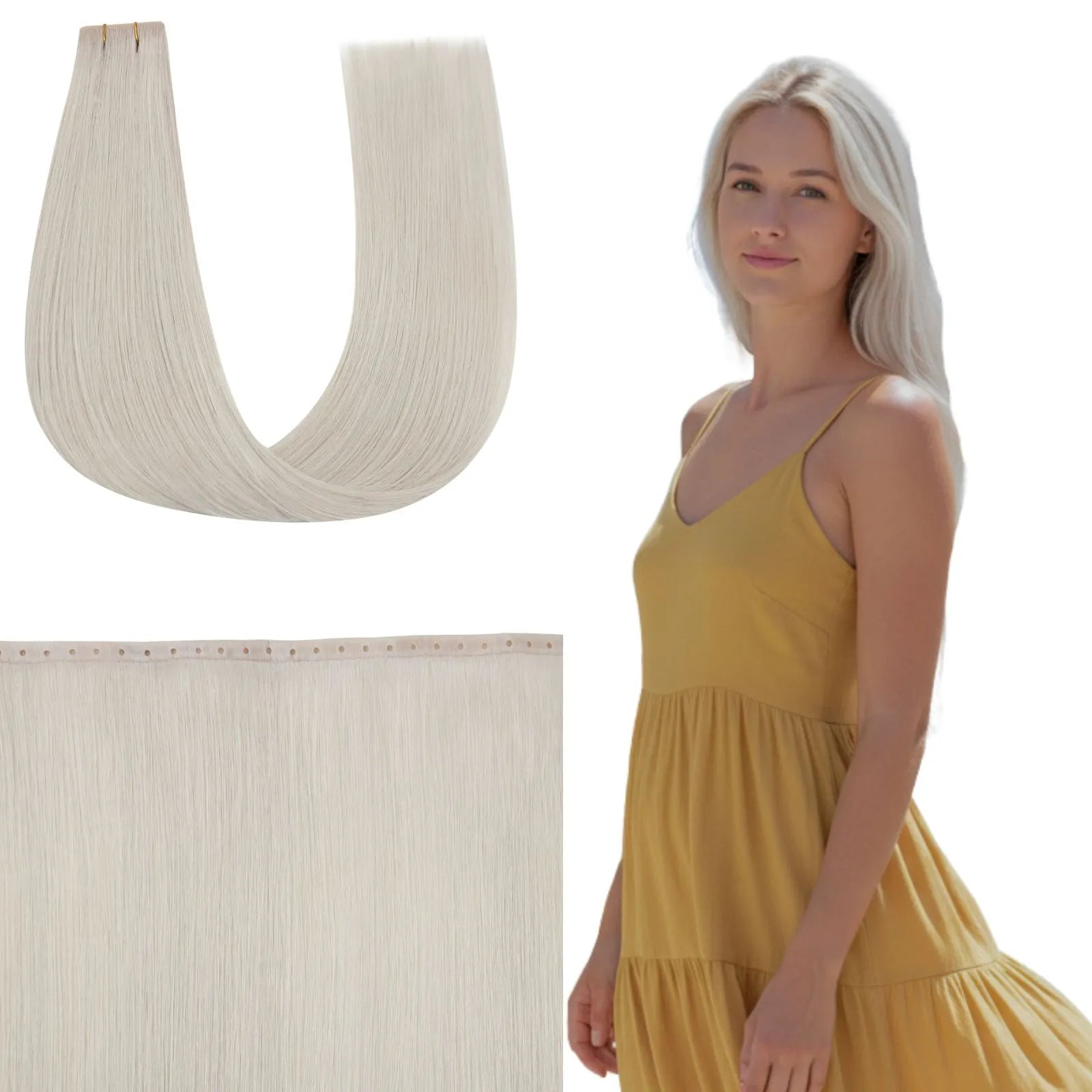 flat pu hole weft hair extensions virgin butterfly weft hair blonde for women
