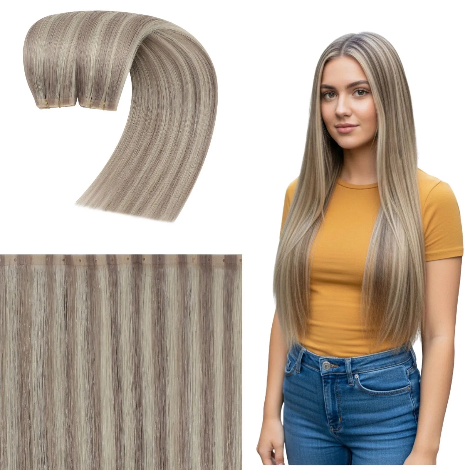 butterfly weft human hair extensions seamless weft hair extensions blonde for thin hair
