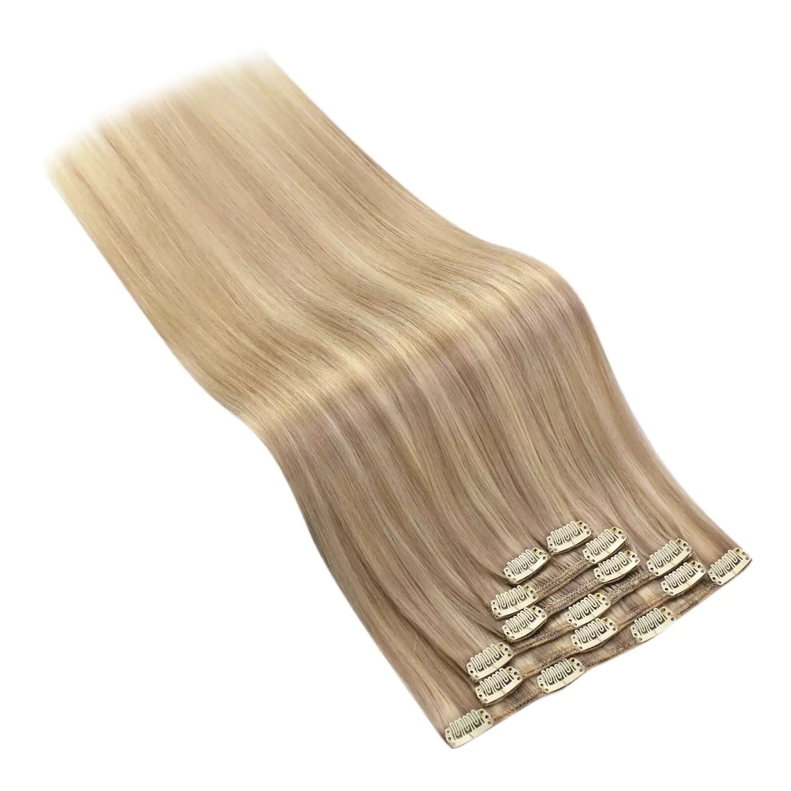Piano Color Golden Blonde with Blonde Clip in Human Hair Extension Double Weft Hair