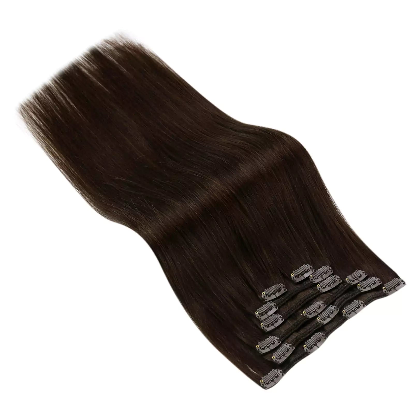 Darkest Brown 2 100% Human Hair Clip in 120g 7PCS Clip on Human Hair